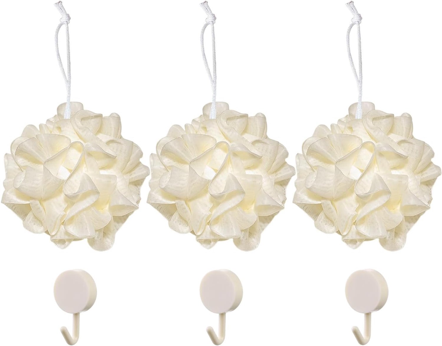 Doucheballen set 3 stuks - beige met haken - zelfklevend voor badkamer - handig voor kleine items - ShopVlot