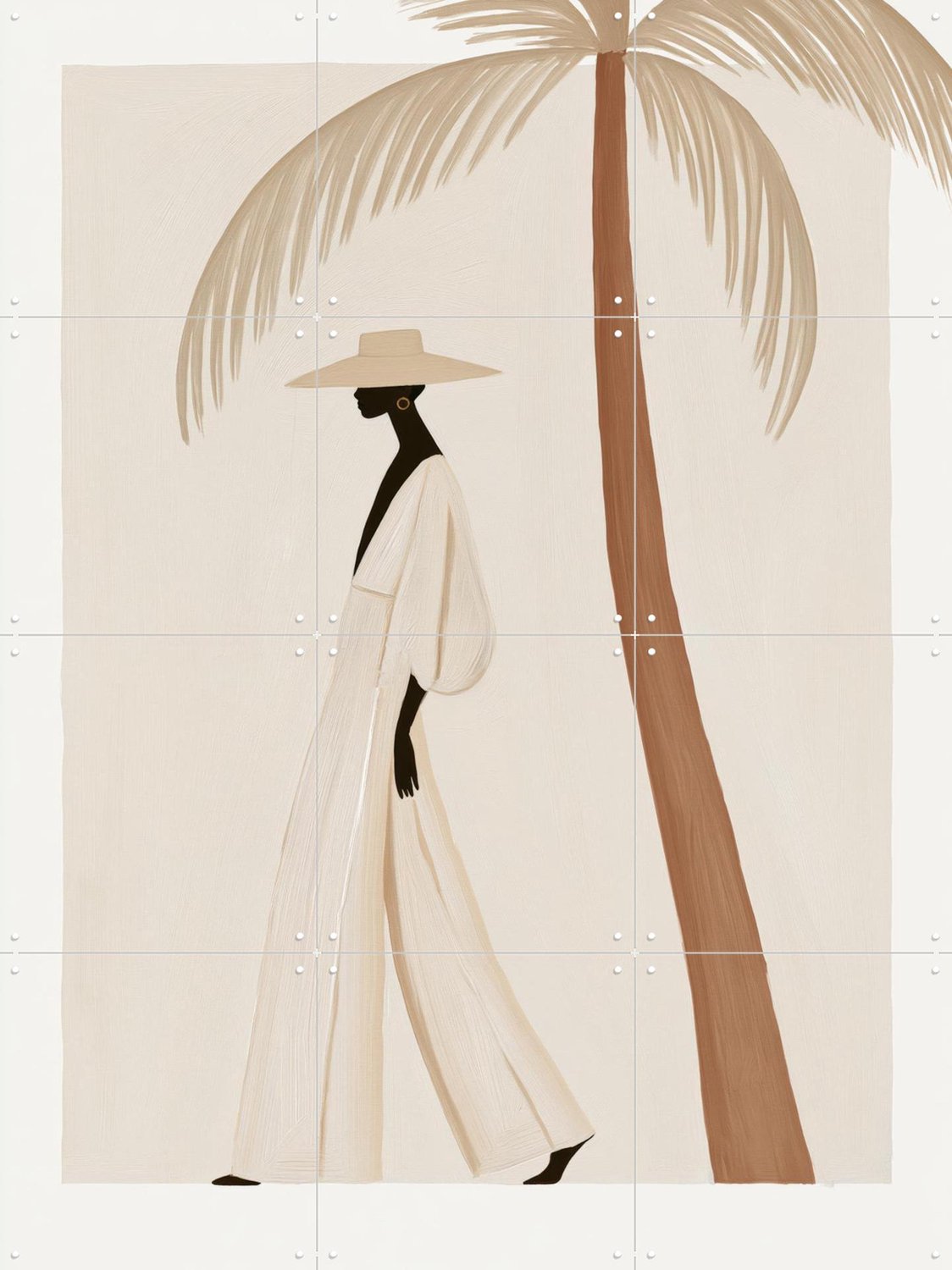 IXXI Palm Walk, Atelier Pommeline - 60 x 80 cm - Grote wanddecoratie en posters - Modern, Minimalisme, Illustraties, Strandhuis, Woonkamer Beige