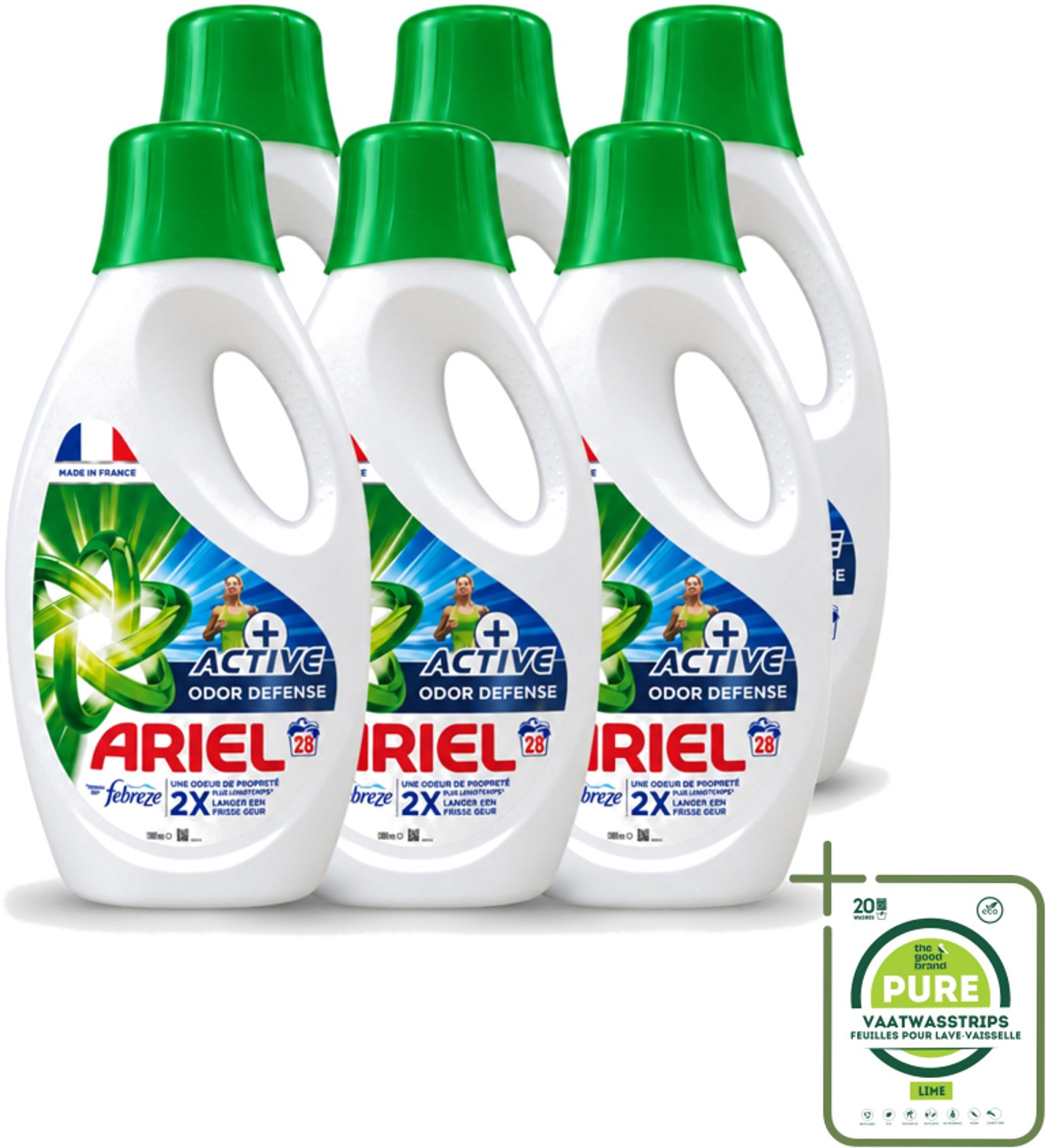 6 x Ariel – Vloeibaar Wasmiddel – Active Odor Defense – 1,26 L – 28 wasbeurten - Grootverpakking - Vaatwasstrips - Geurverwijderend Wasmiddel - Sportkleding Wassen - Activiteit Kleding - Geurneutralisatie - Wasmiddel 1.26 L
