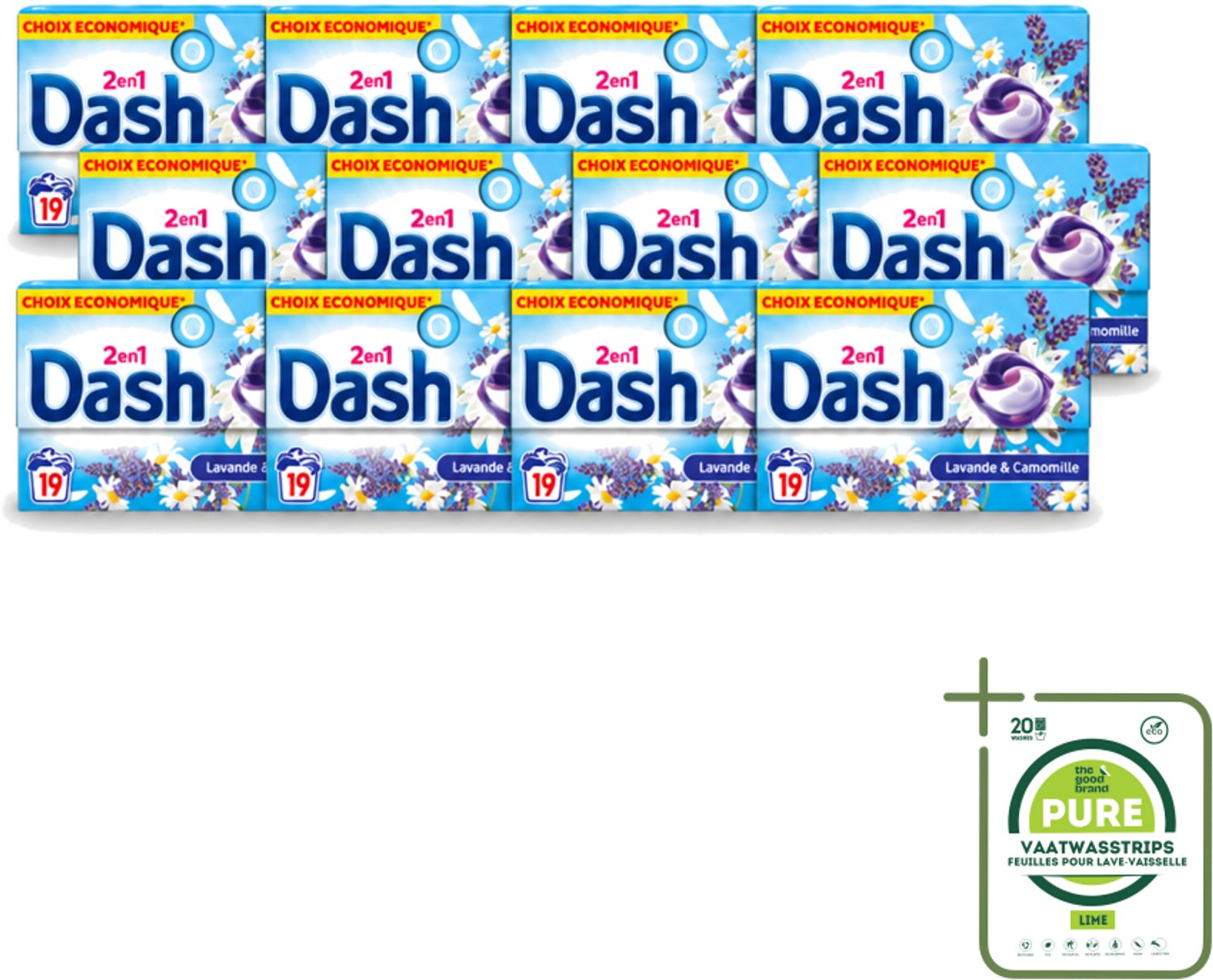 12 x Dash – Wasmiddel Pods 2-in-1 – Lavendel & Kamille – 19 Capsules - Grootverpakking - Vaatwasstrips - Wasmiddel - Waspod - Reiniging - Frisheid - Lavendel