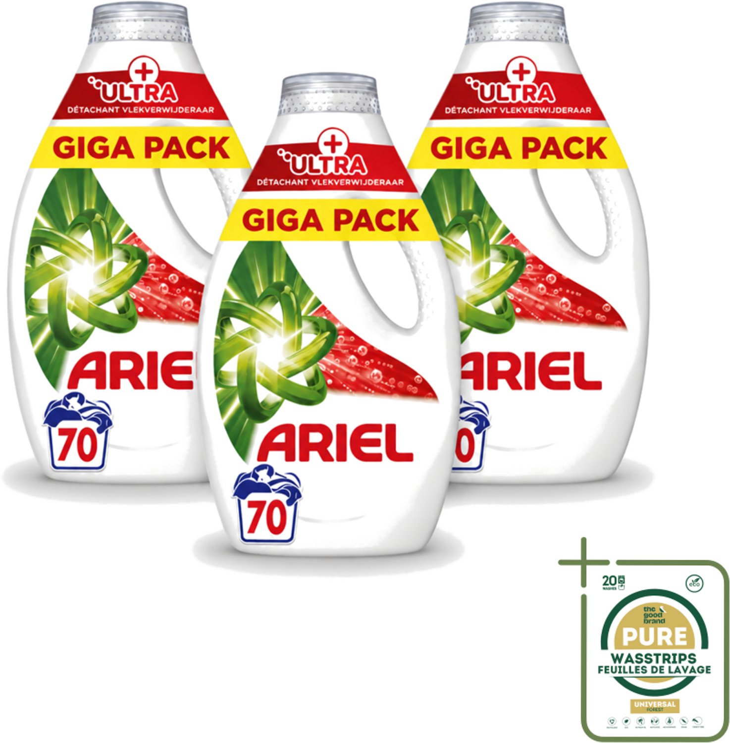 3 x Ariel – Vloeibaar Wasmiddel – Ultra Vlekverwijderaar – 3150 ml – 70 wasbeurten - Wasstrips - Vlekverwijderaar - Wasmiddel - Enzymen - Koud Wassen - Ingedroogde Vlekken