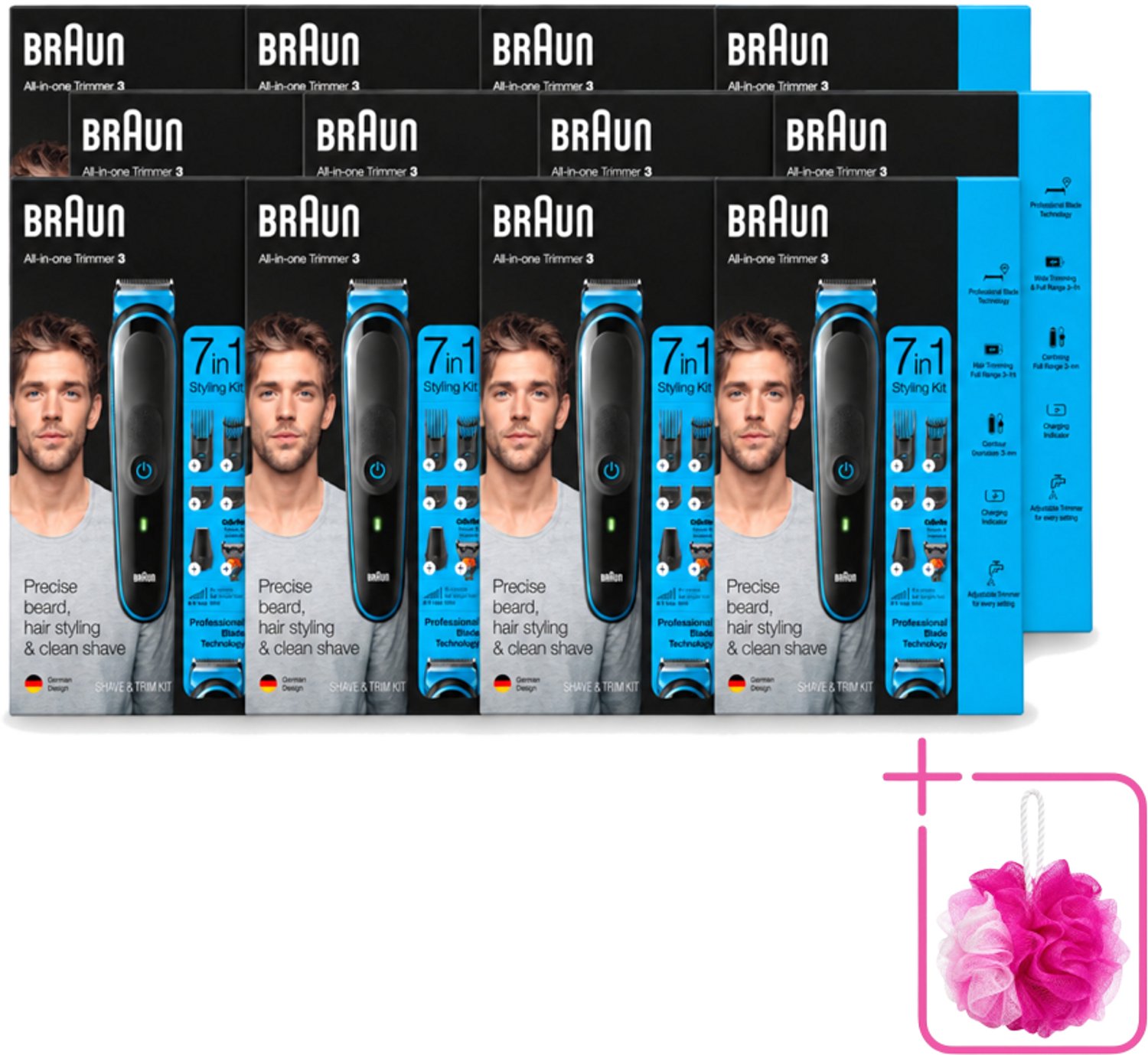 12 x Braun - Trimset - 7-in-1 - 1 Trim Apparaat - 6 Opzetstukken - Bulkverpakking - Baard trimmer - Douchemop - Gezichtshaar trimmer