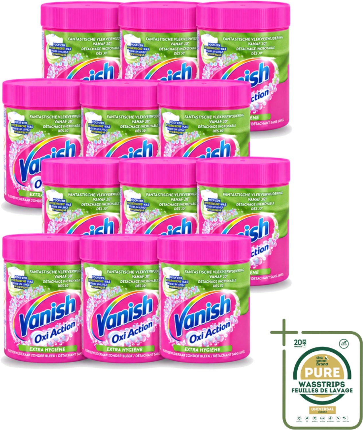 12 x Vanish Oxi Action - Extra Hygiene - Vlekkenverwijderaar Poeder - Zonder Bleek - Gekleurde Was - 470 Gram - Wasstrips - Wasmiddel - Vlekverwijderaar - Hygiëne - Gekleurde Was - Wasbeurt