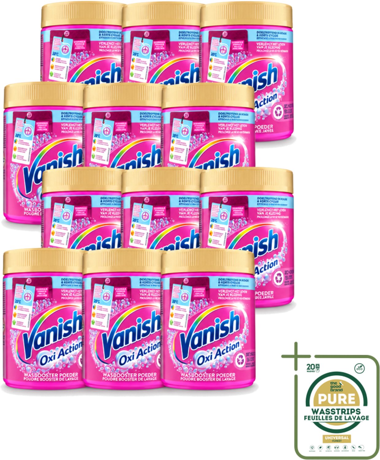 12 x Vanish Oxi Action - Vlekkenverwijderaar Poeder - Zonder Bleek - Gekleurde Was - 530 Gram - Wasstrips - Vlekkenverwijderaar - Wasbooster - Kleurvervanging - Geurneutralisatie - Frisse Was