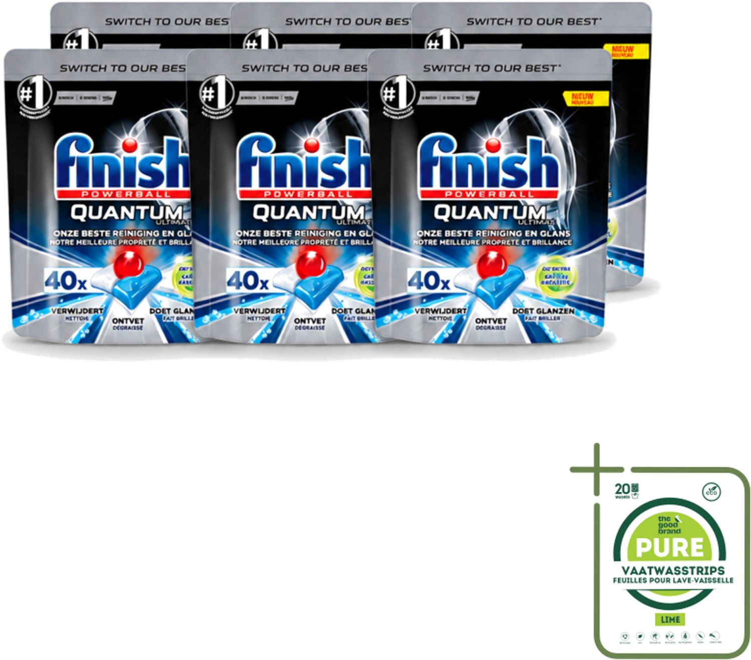 6 x Finish Powerball - Quantum Ultimate - Vaatwastabletten - Ontvetter - 40 Tabletten - Grootverpakking - Vaatwasstrips - Vaatwasmiddel - Vaatwastablet - Ontvetter - Vaatwasser - Vetverwijdering