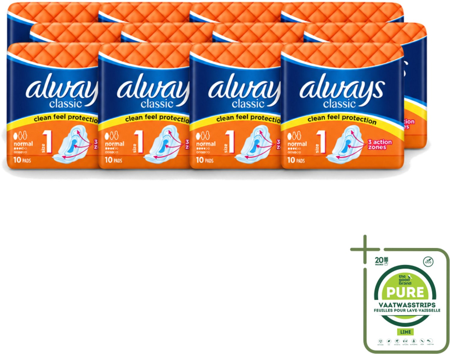 12 x Always Classic - Maandverband - Normaal met Vleugels - 10 Maandverbandjes - Grootverpakking - Maandverband - Menstruatie - Bescherming - Vleugels - Normale Menstruatie