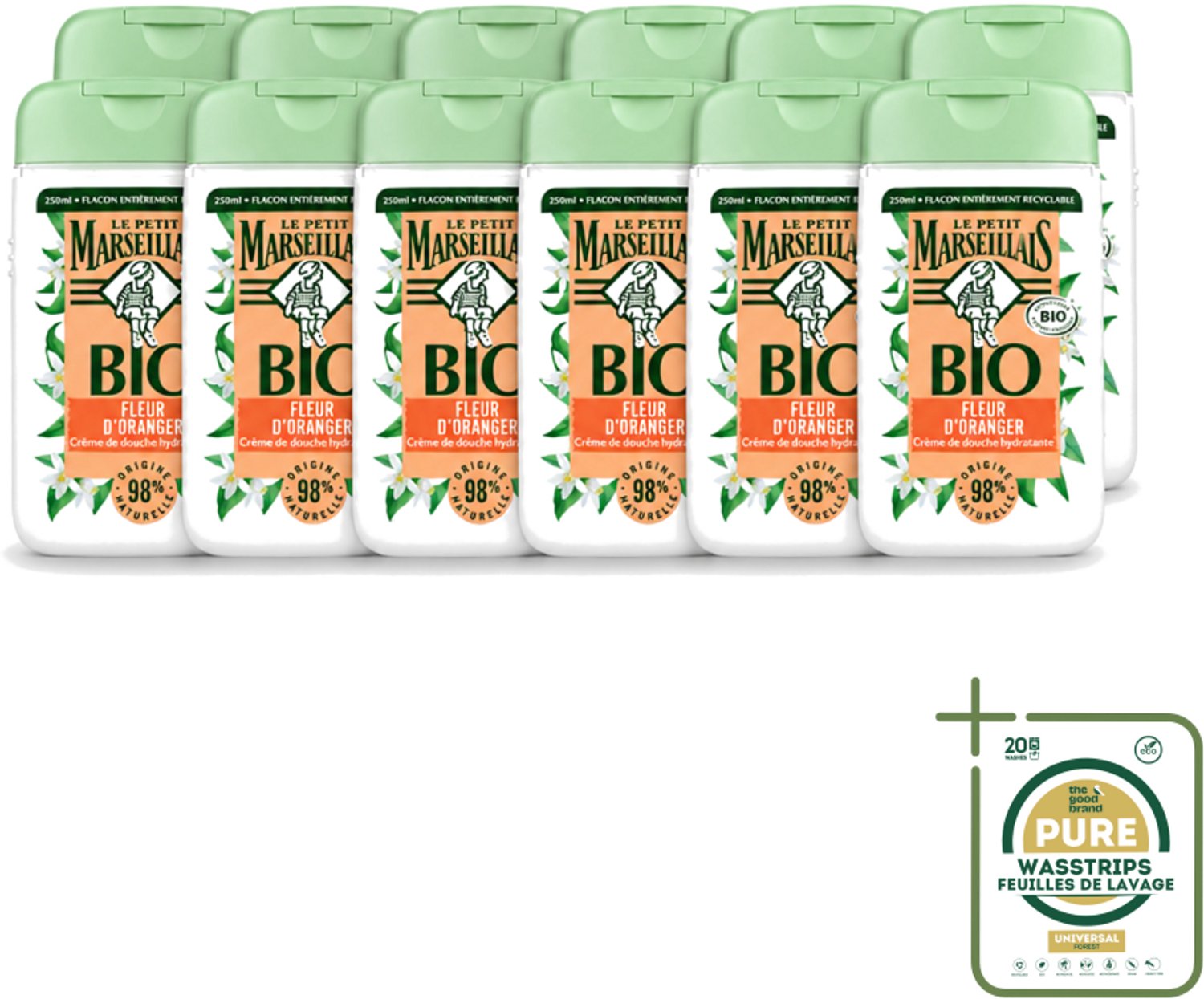 12 x Le Petit Marseillais – Douchegel – Fleur d’Oranger – 250 ml - Wasstrips - Douchegel Oranje Bloesem - Oranje Bloesem Geur - Natuurlijke Douchegel - Zachte Reiniging - Huid Verzorging
