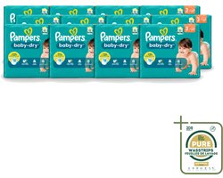 12 x Pampers – Luiers – Baby-Dry Maat 3 (6-10 kg) – 34 Luiers - Wasstrips - Babyluier - Babydouche - Droge Luier - Absorberende Luier - Luier Voor Baby