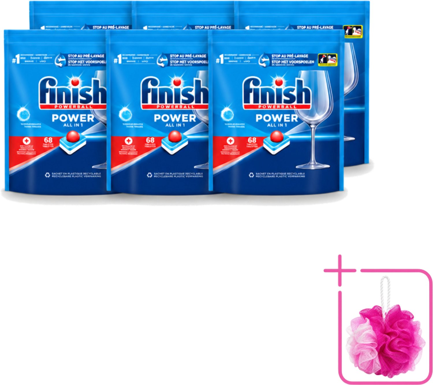 6 x Finish Powerball - Power All in 1 - Vaatwastabletten - Reiniging & Glans - 68 Tabletten - Bulkverpakking - Vaatwastabletten - Douchemop - Vaat reinigen