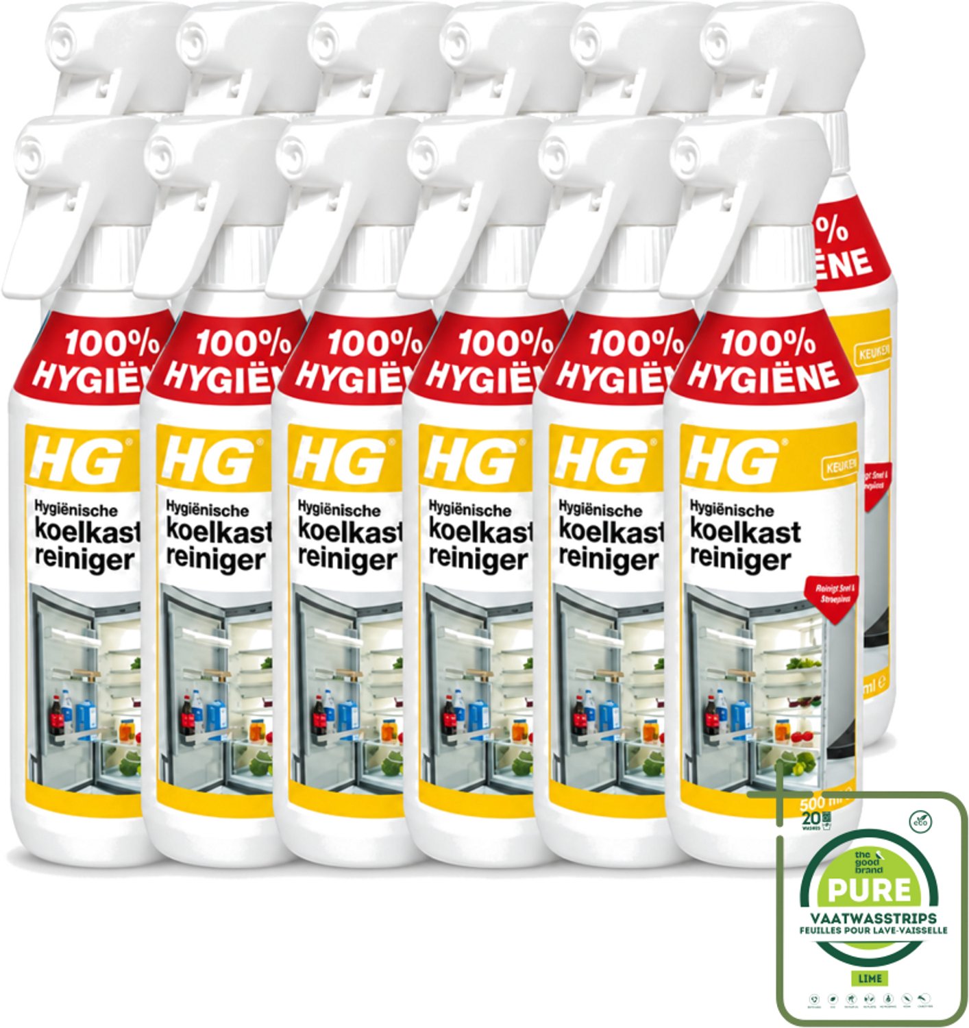 12 x HG - Hygiënische Koelkastreiniger - Reinigt Snel & Streeploos - 500 ml - Grootverpakking - Koelkast Reinigen - Koelkast Reinigingsmiddel - Hygiënische Koelkastreiniger - Koelkast Reinigen Zonder Afspoelen - Koelkast Reinigen Snel