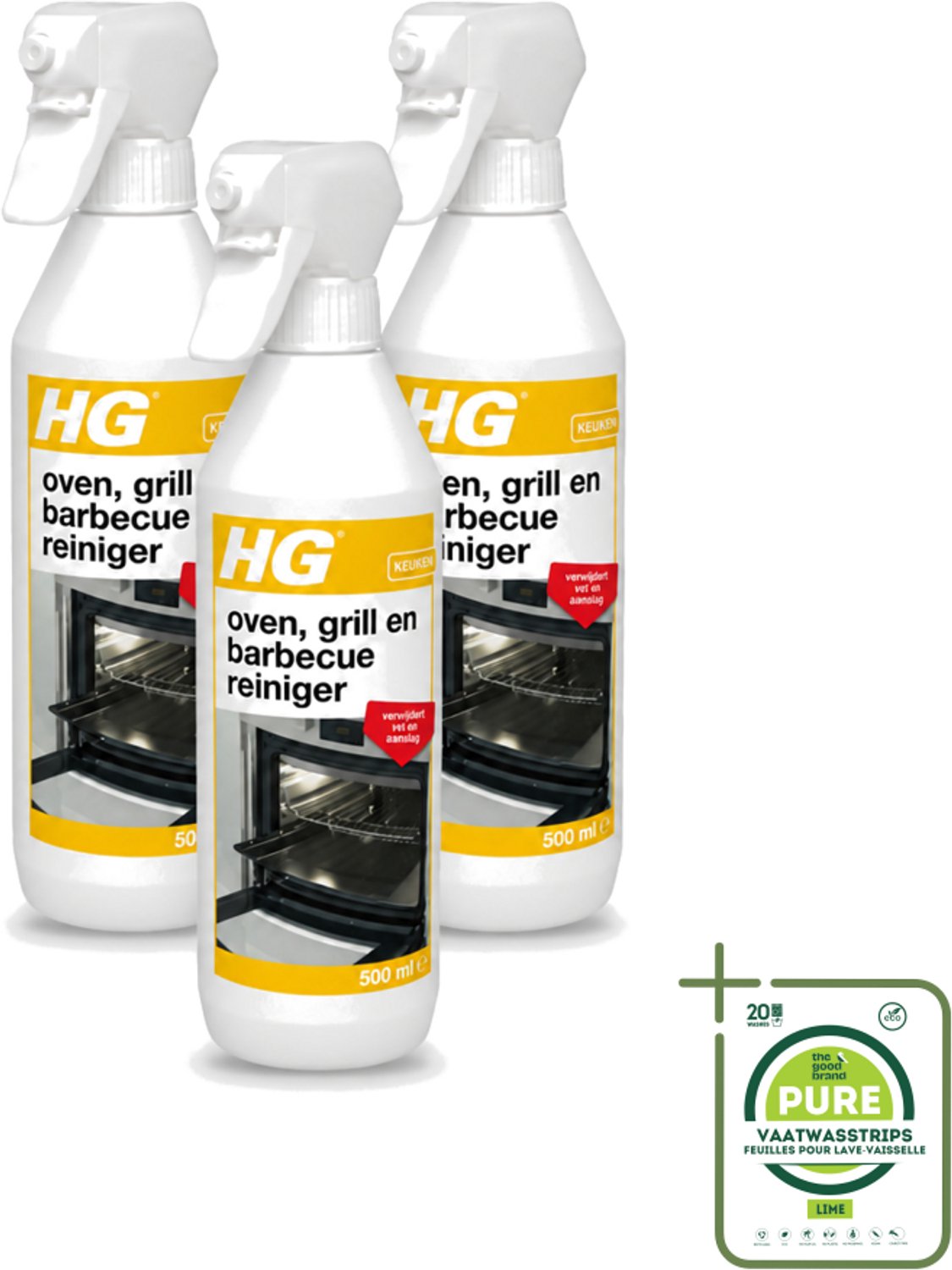 3 x HG - Oven, Grill & Barbecuereiniger - Actief Krachtschuim - 500 ml - Grootverpakking - Vaatwasstrips - Oven Reinigen - Grill Reinigen - Barbecuereiniger - Vet Verwijderen - Keuken Reinigen