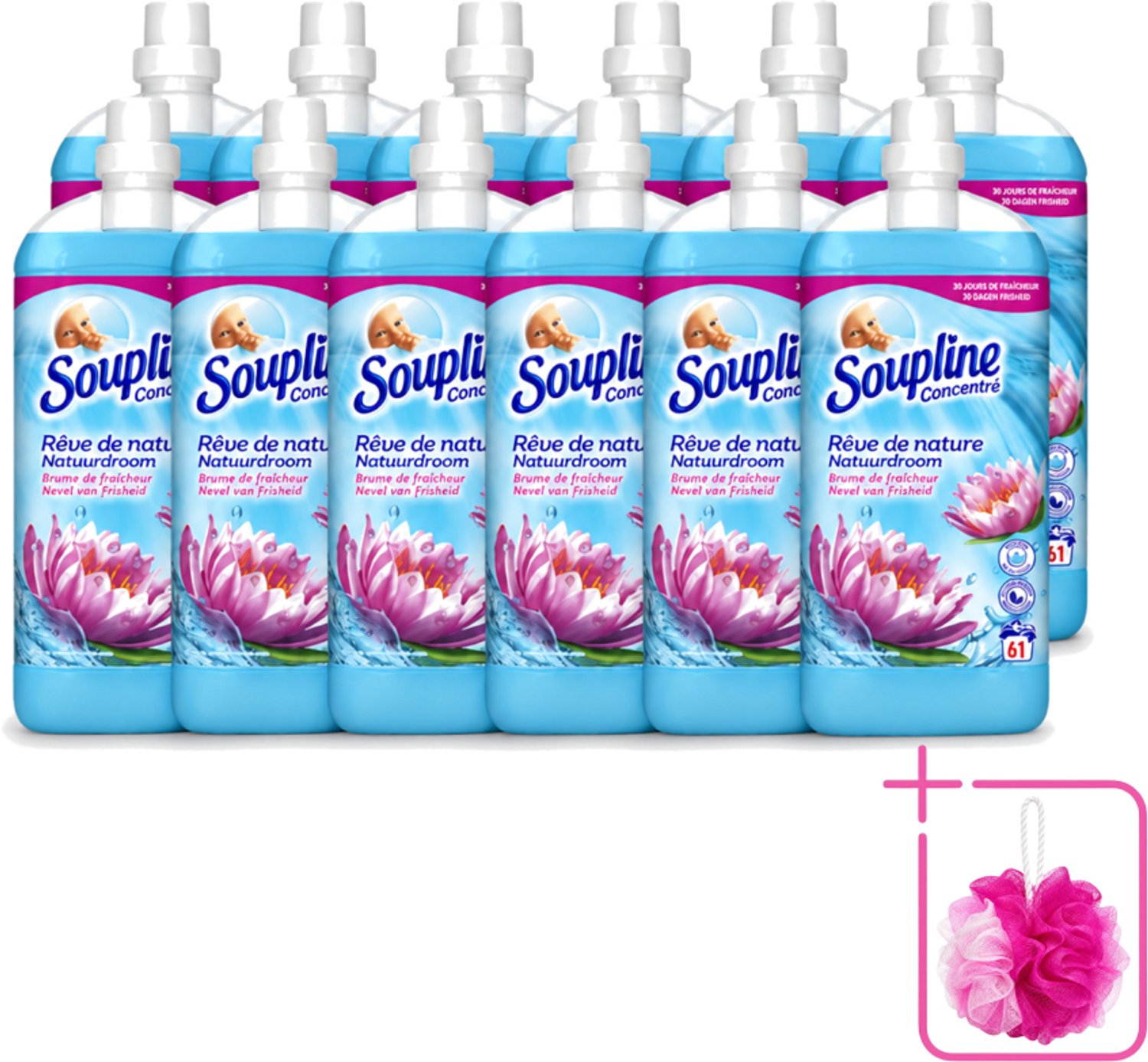 12 x Soupline – Wasverzachter – Nevel van Frisheid – 1,35 L - Bulkverpakking - Wasverzachter - Douchemop - Nevel van frisheid