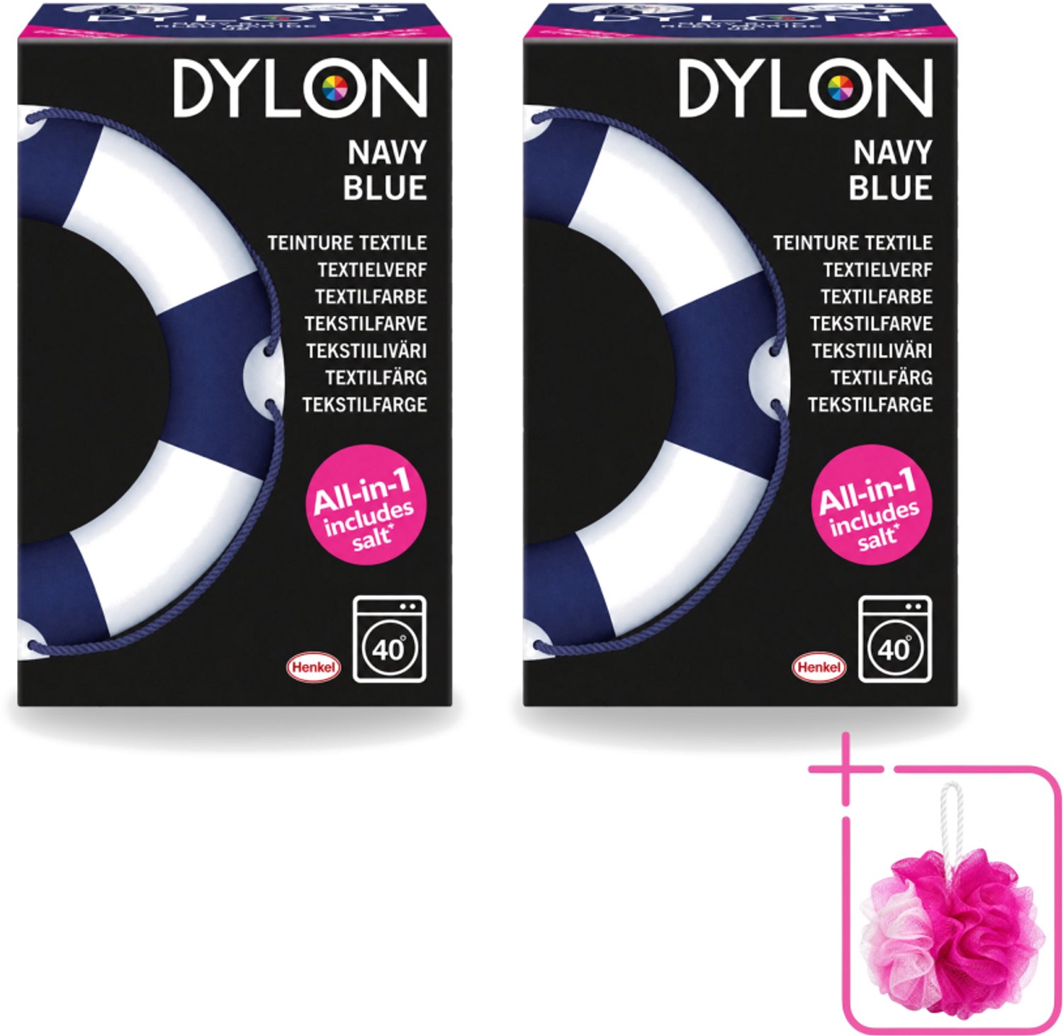 2 x Dylon - Textielverf - Navy Blue - All-in-One - Inclusief Zout - 350g - Bulkverpakking - Textielverf - Douchemop - Kleding verven