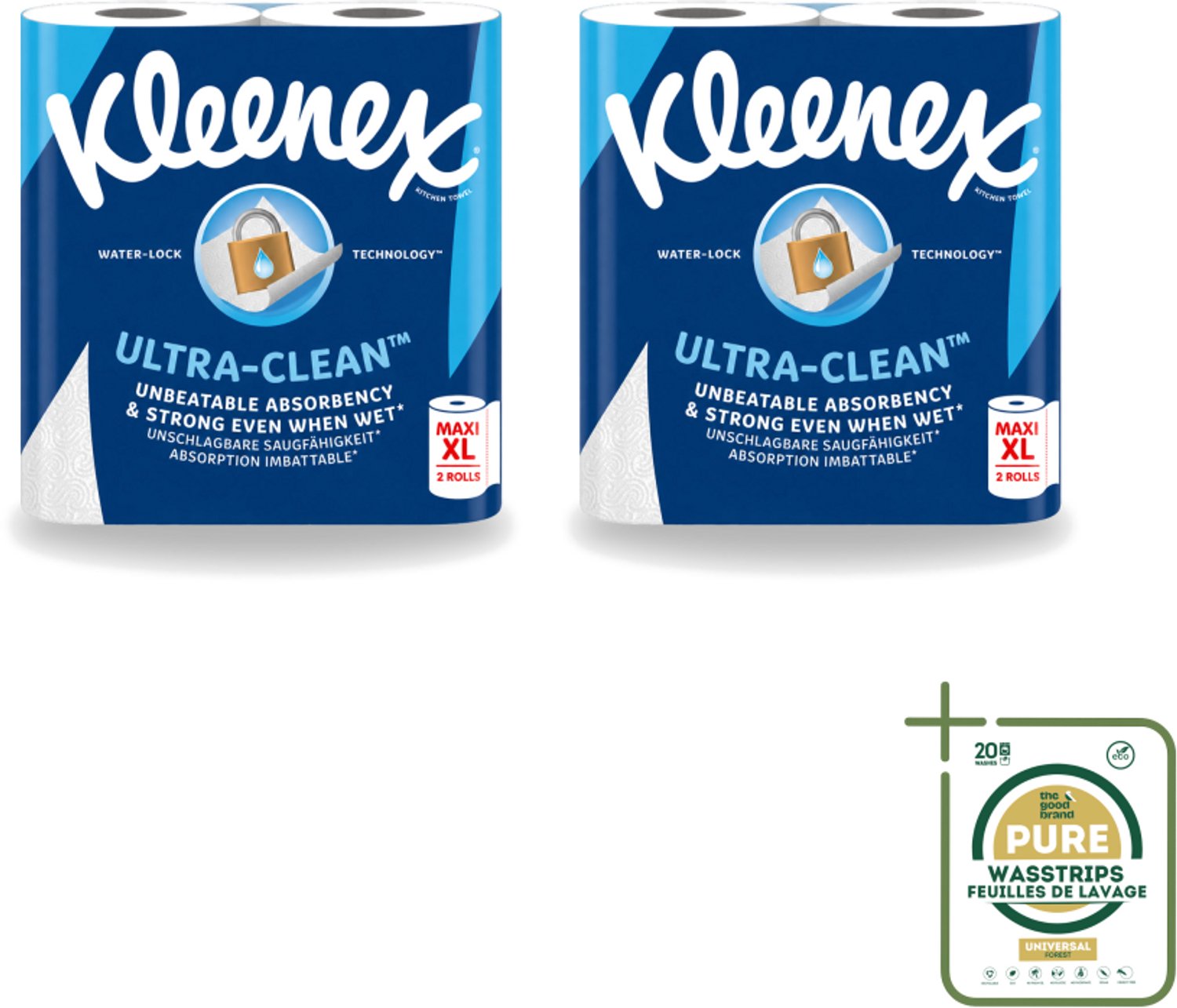 2 x Kleenex - Keukenpapier - Ultra Clean - Maxi XL - Absorberend - 2 Rollen - Kleenex Keukenpapier - Keukenpapier - Papier Handdoek - Absorptievermogen - Natte Omstandigheden