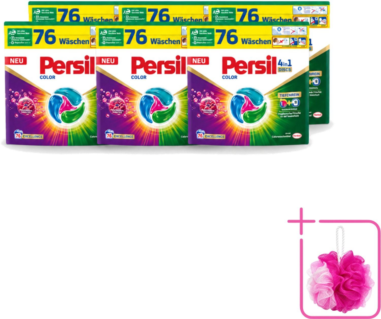 6 x Persil – Wasmiddel Discs 4-in-1 – Color - 76 Capsules - Bulkverpakking - Wasmiddel - Douchemop - Kleuren beschermen
