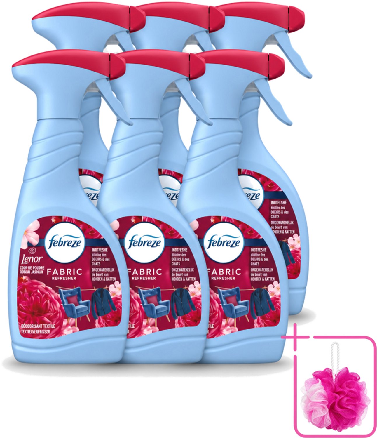 6 x Febreze – Textielspray – Robijn Jasmijn – 500 ml - Bulkverpakking - Textielverfrisser - Douchemop - Textielgeur
