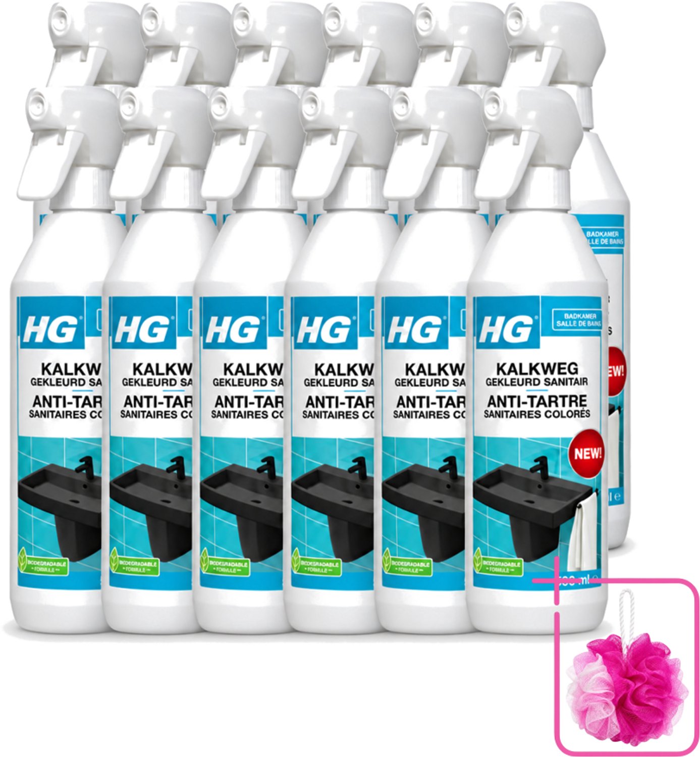 12 x HG - Badkamer - Kalkweg Gekleurd Sanitair - Schuimend - 500 ml - Bulkverpakking - Kalk verwijderen - Douchemop - Gekleurd sanitair reinigen