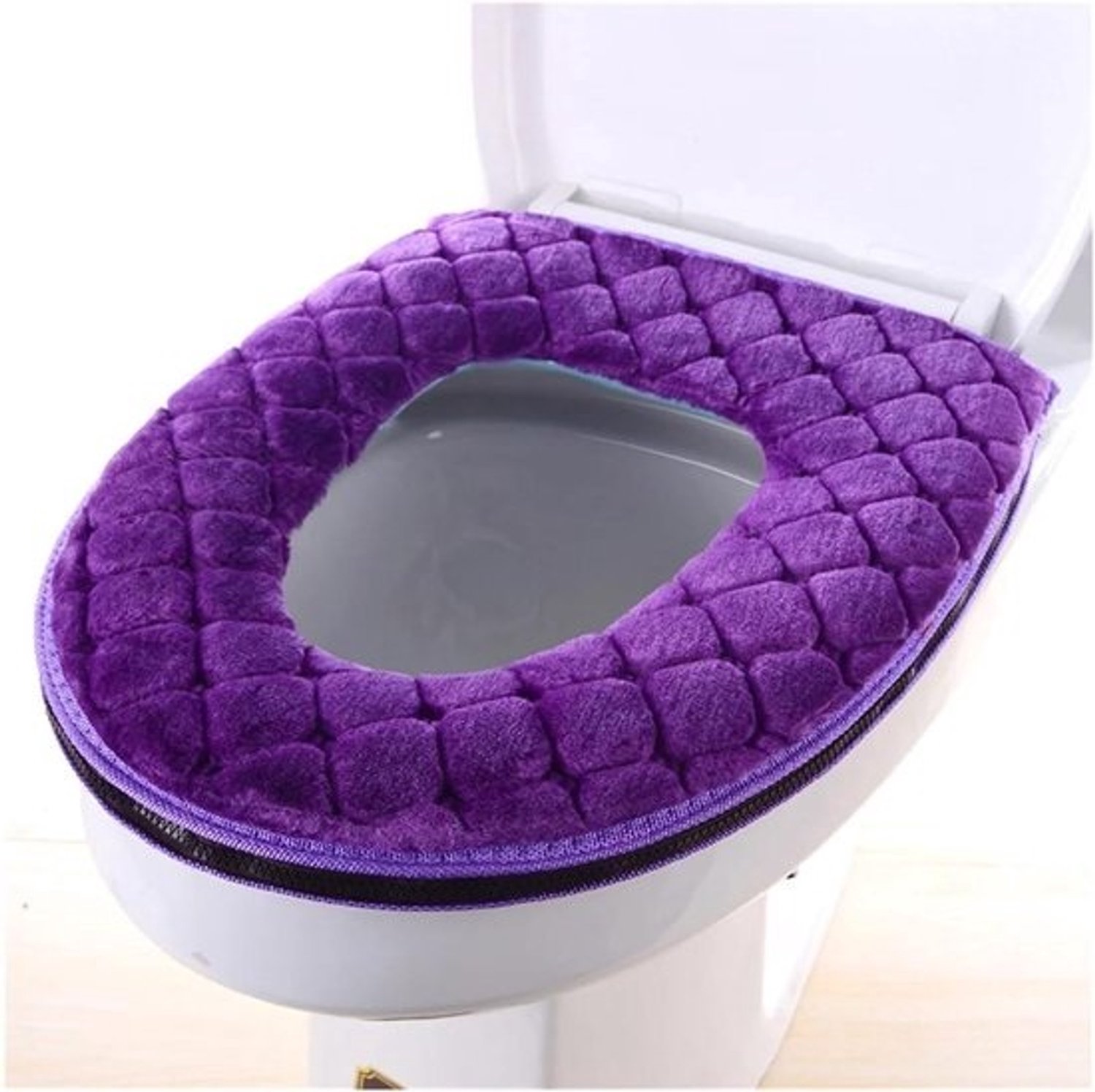 Pluche toiletzitting - Zachte wc-bril - Verhoogt comfort - Universele pasvorm - 37 x 44 cm - Paars