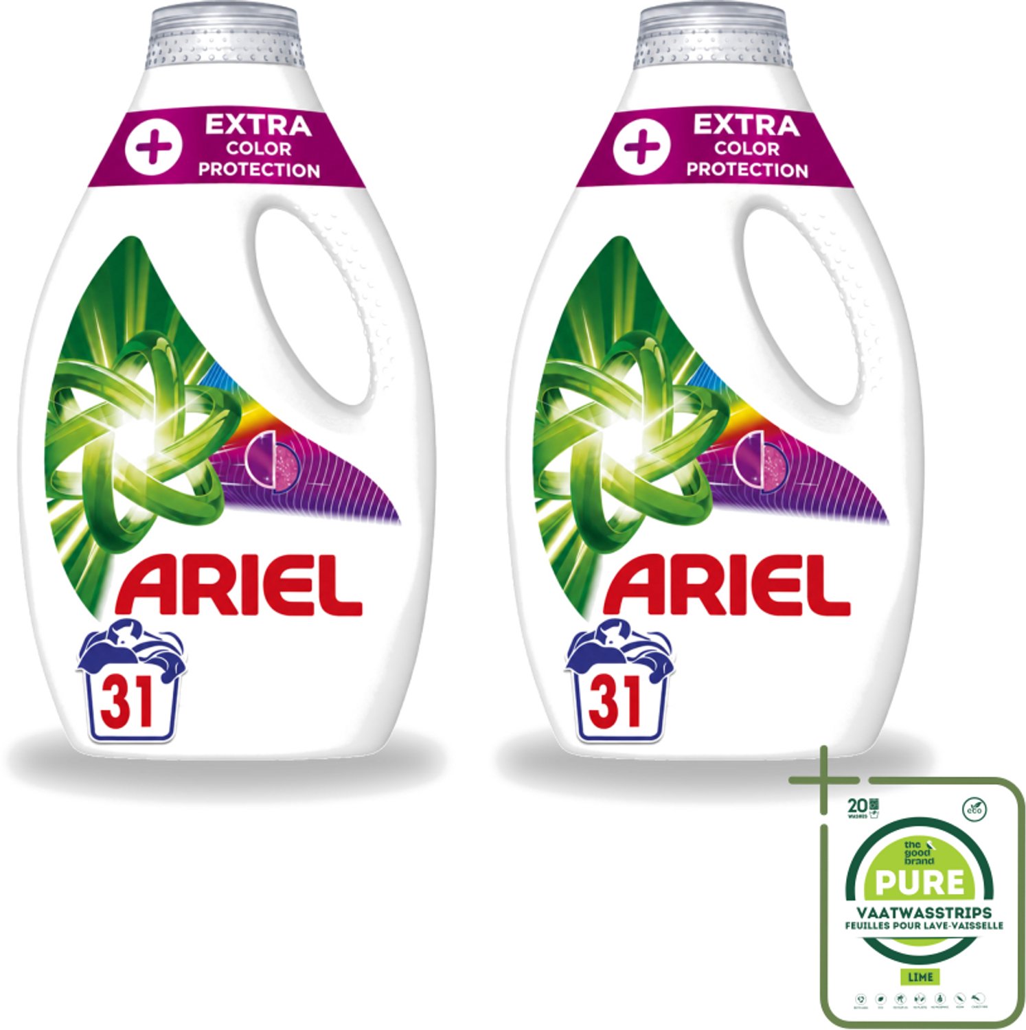 2 x Ariel Original - Extra Kleurbescherming - Vloeibaar Wasmiddel - Gekleurde Was - 31 Wasbeurten - Grootverpakking - Vaatwasstrips - Kleurbescherming - Wasmiddel - Gekleurde Was - Koud Wassen - Vezelverjonging