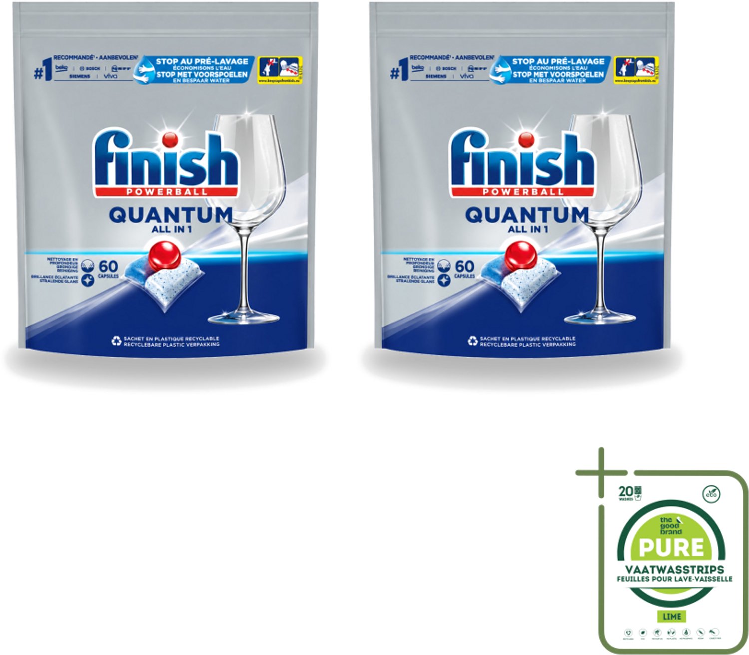 2 x Finish – Vaatwastabletten – Quantum All-in-1 – 60 Capsules - Grootverpakking - Vaatwastabletten - Vaatwassen - Reiniging - Glans - Vet Verwijderen