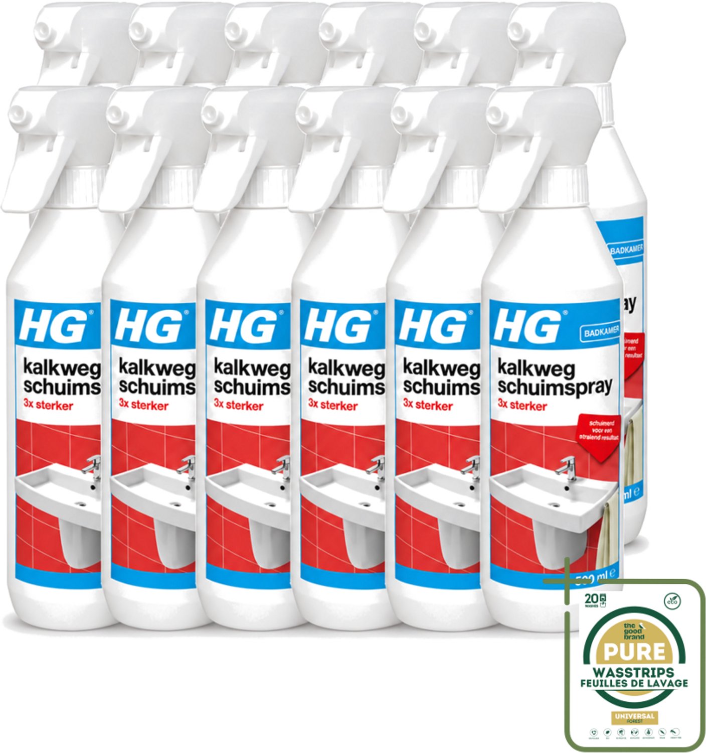 12 x HG - Badkamer - Kalkweg Schuimspray - 3x Sterker - Schuimend - 500 ml - Wasstrips - Kalkaanslag Verwijderen - Badkamer Reinigen - Schuimspray - Kalk Weg - Schuimend Reinigen