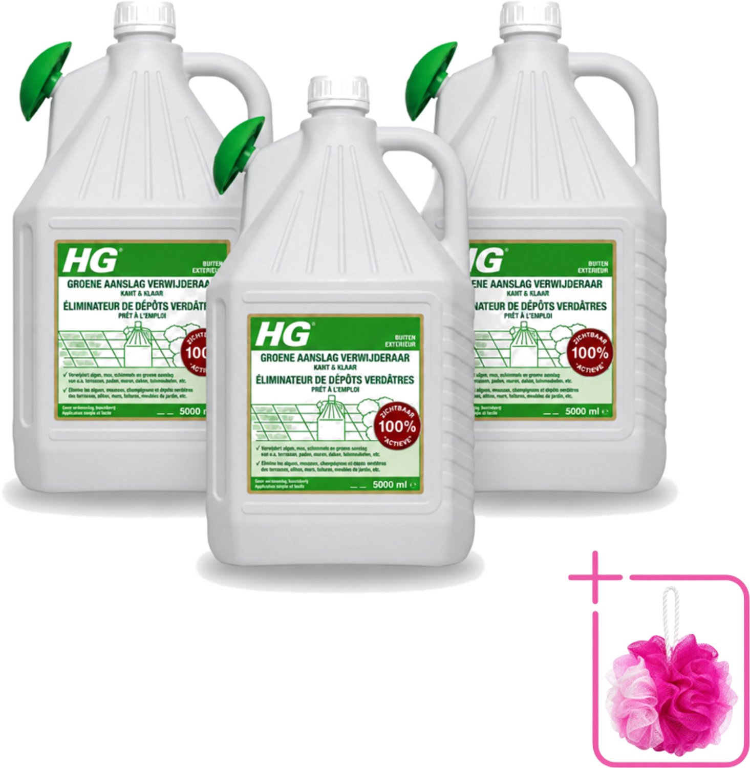 3 x HG - ECO Groene Aanslagreiniger - Kant-en-klaar met Sproeikop - 5 L - Bulkverpakking - Groene aanslag - Terras reinigen
