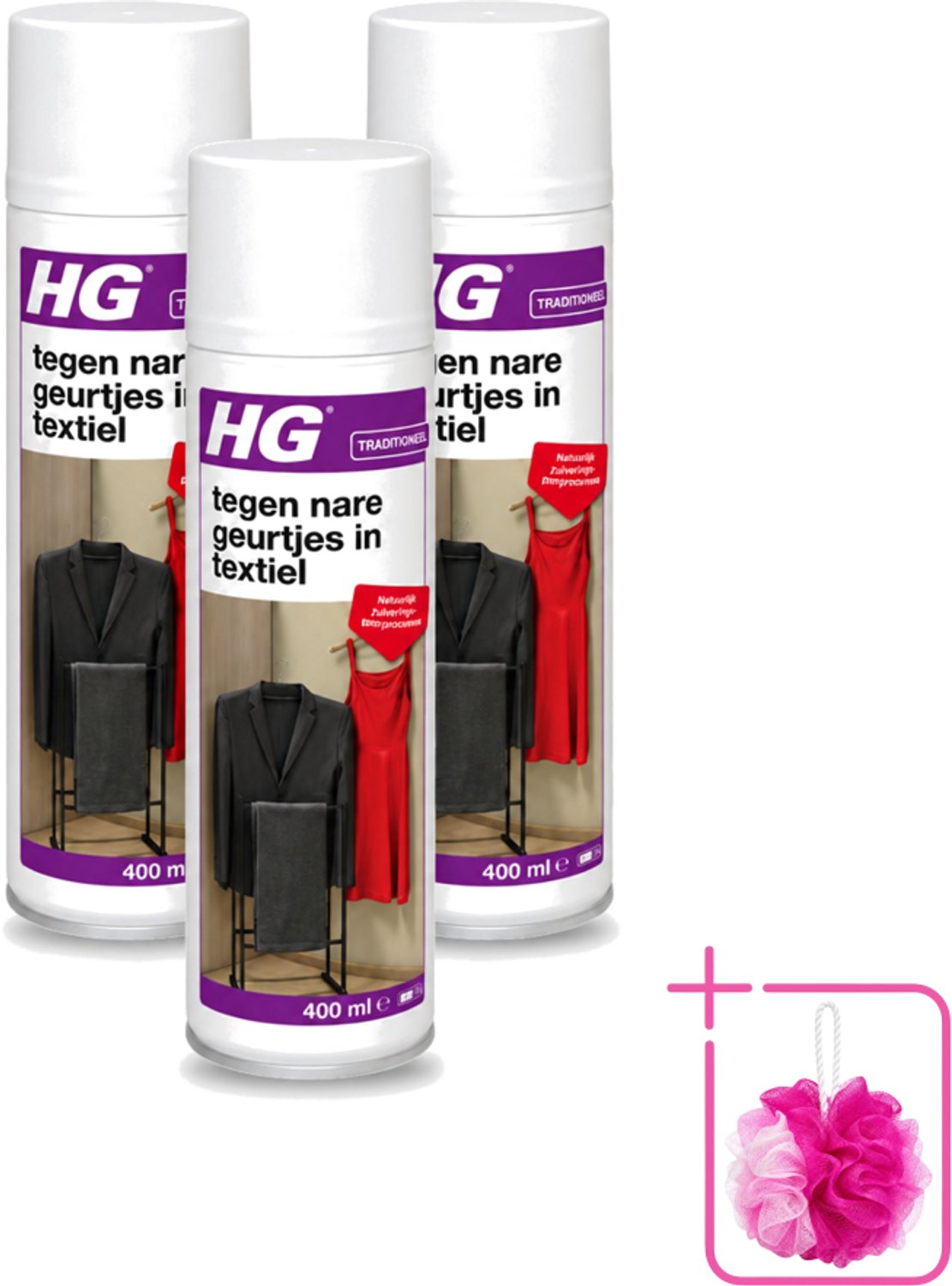 3 x HG - Tegen Nare Geurtjes In Textiel - Natuurlijk Zuiveringsproces - Veilig Voor Alle Textiel - 400 ml - Bulkverpakking - Geurverwijdering textiel - Douchemop - Stankmoleculen oplossen