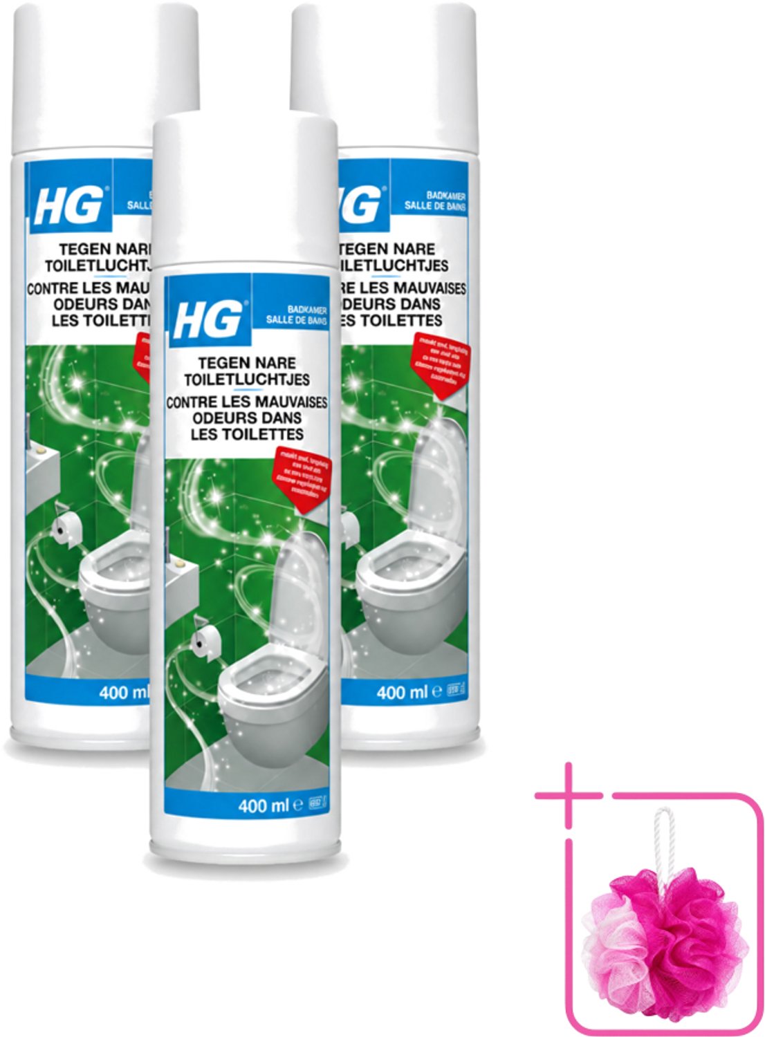 3 x HG - Tegen Nare Toiletluchtjes - Neutraliseert Alle Luchtjes - Natuurlijk Zuiveringsproces - 400 ml - Bulkverpakking - Toiletlucht neutraliseren - Douchemop - Nare geur weg