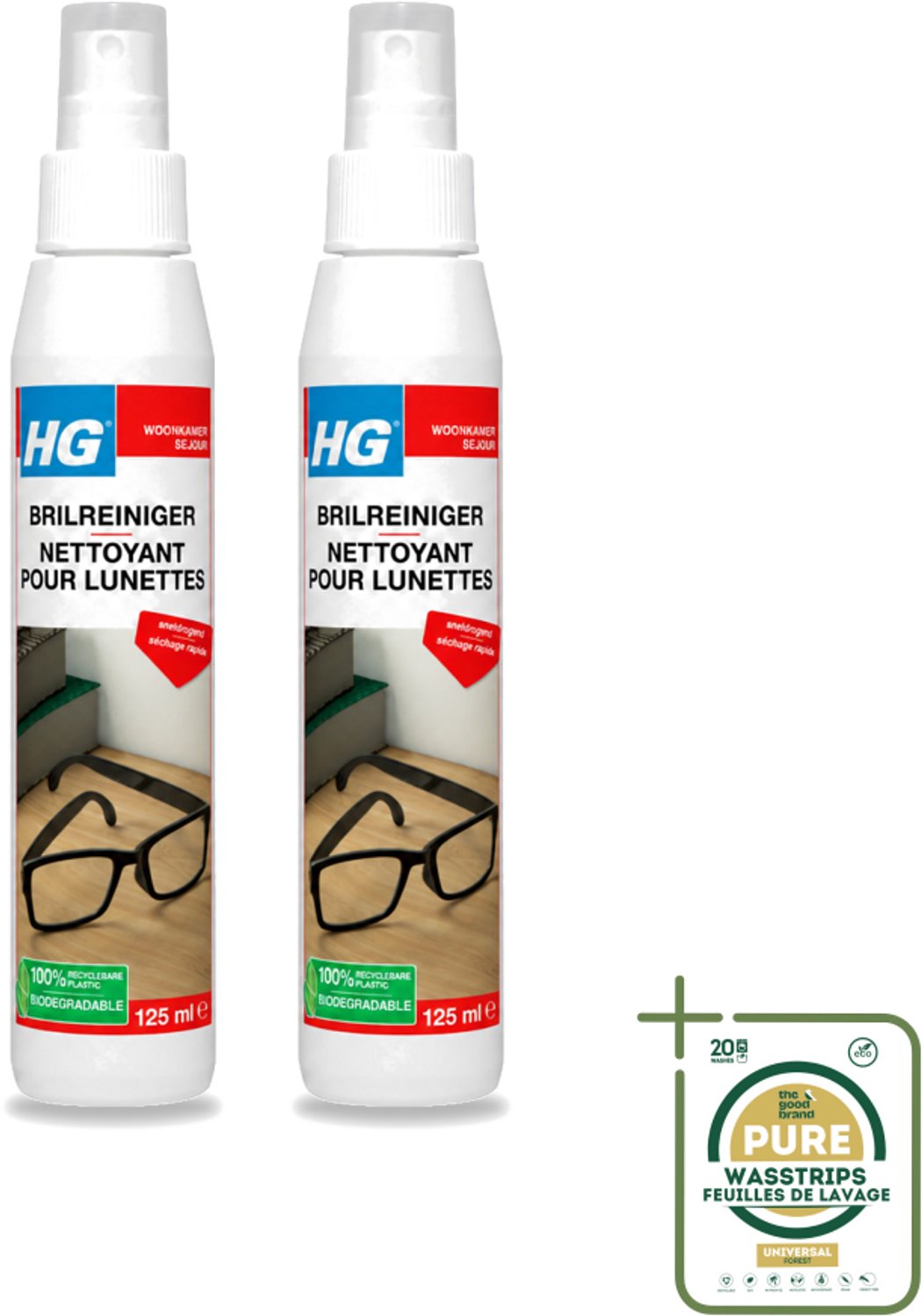 2 x HG - Brilreiniger - Voor Glasheldere Lenzen - 125 ml - Wasstrips - Bril Reinigen - Glas Reinigen - Lenzen Reinigen - Brillen Reinigen - Vuil Verwijderen