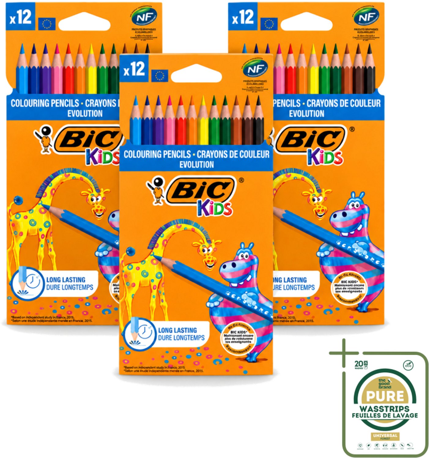 3 x Bic Kids - Kleurpotloden - Diverse Kleuren - Evolution - 12 Potloden - Wasstrips - Kleurpotloden Voor Kinderen - Kleurpotloden Evolution - Kleurpotloden Voor Jonge Kunstenaars - Duurzaam Tekenen - Creatieve Potloden