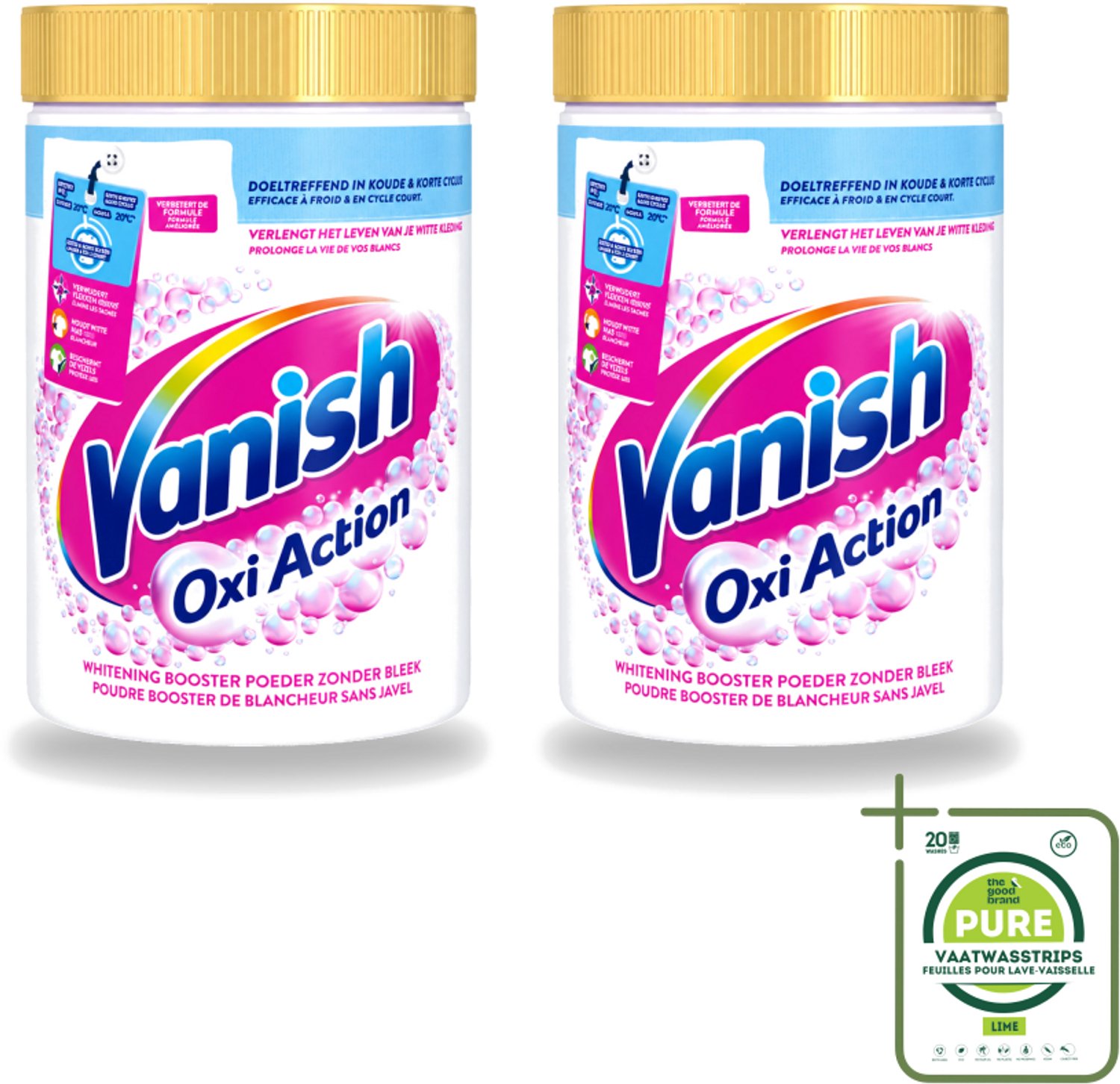 2 x Vanish Oxi Action - Vlekkenverwijderaar Poeder - Witte Was - 710 Gram - Grootverpakking - Vaatwasstrips - Wit Was - Vlekverwijderaar - Witheid Herstellen - Geur Neutraliseren - Koud Water