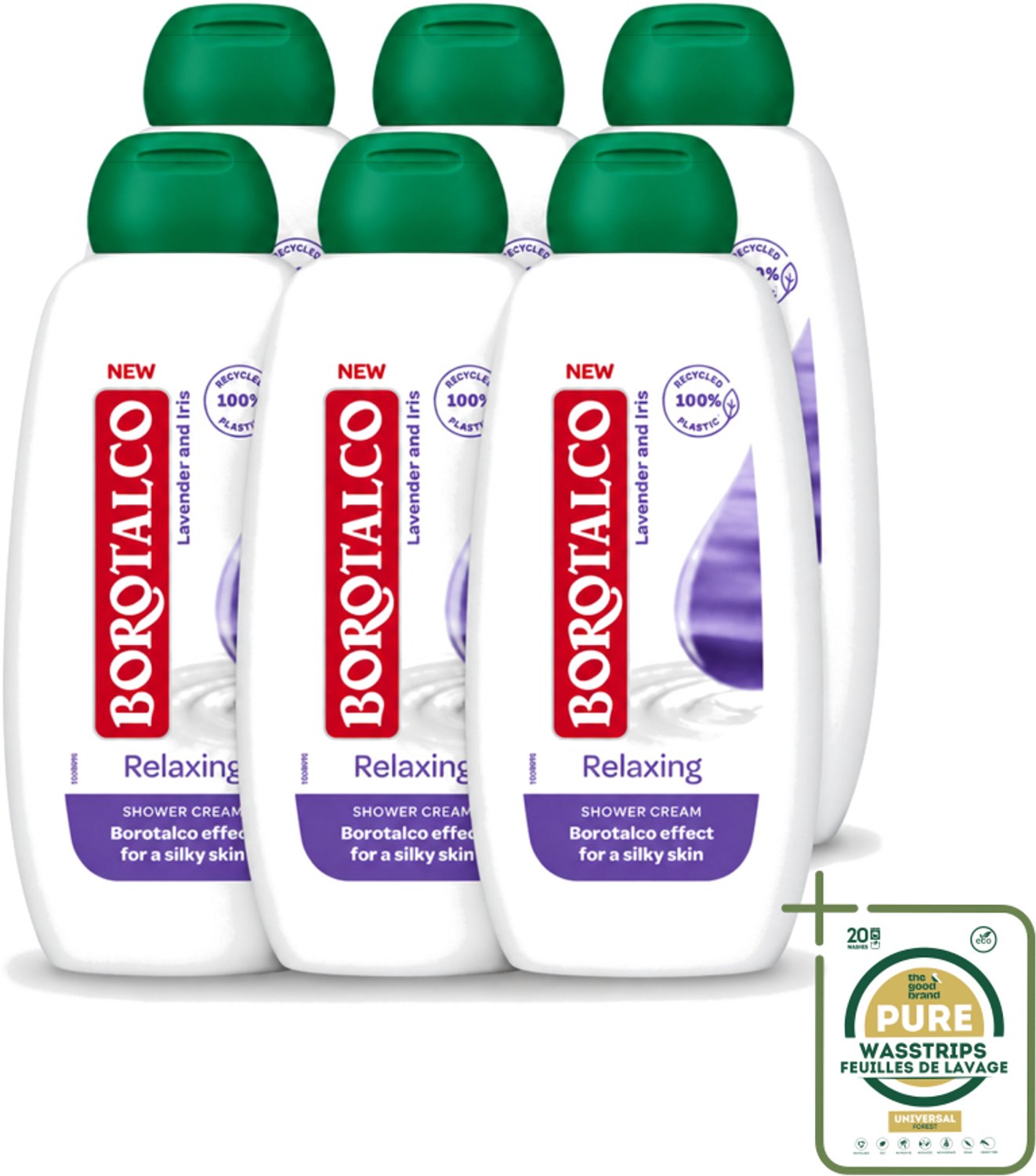6 x Borotalco - Douchegel - Relaxing - Lavender & Iris - 250 ml - Wasstrips - Douchegel - Ontspanning - Lavendel - Iris - Huidverzorging