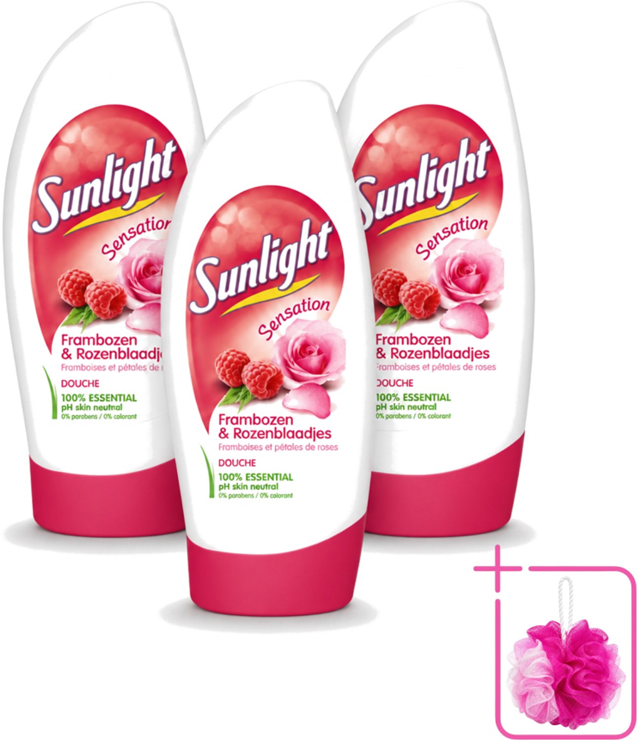 3 x Sunlight - Douchegel - PH Neutraal - Rozen En Frambozen - 250 ml - Bulkverpakking - Douchegel - Douchemop - Zachte reiniging