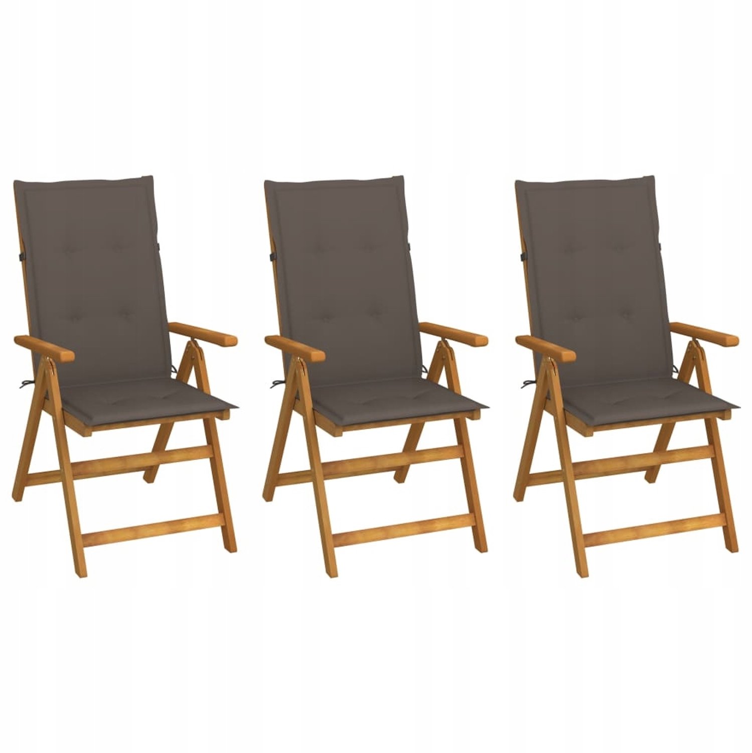3x Houten Klapstoelen Tuin met Kussens - Acaciahout, Beige