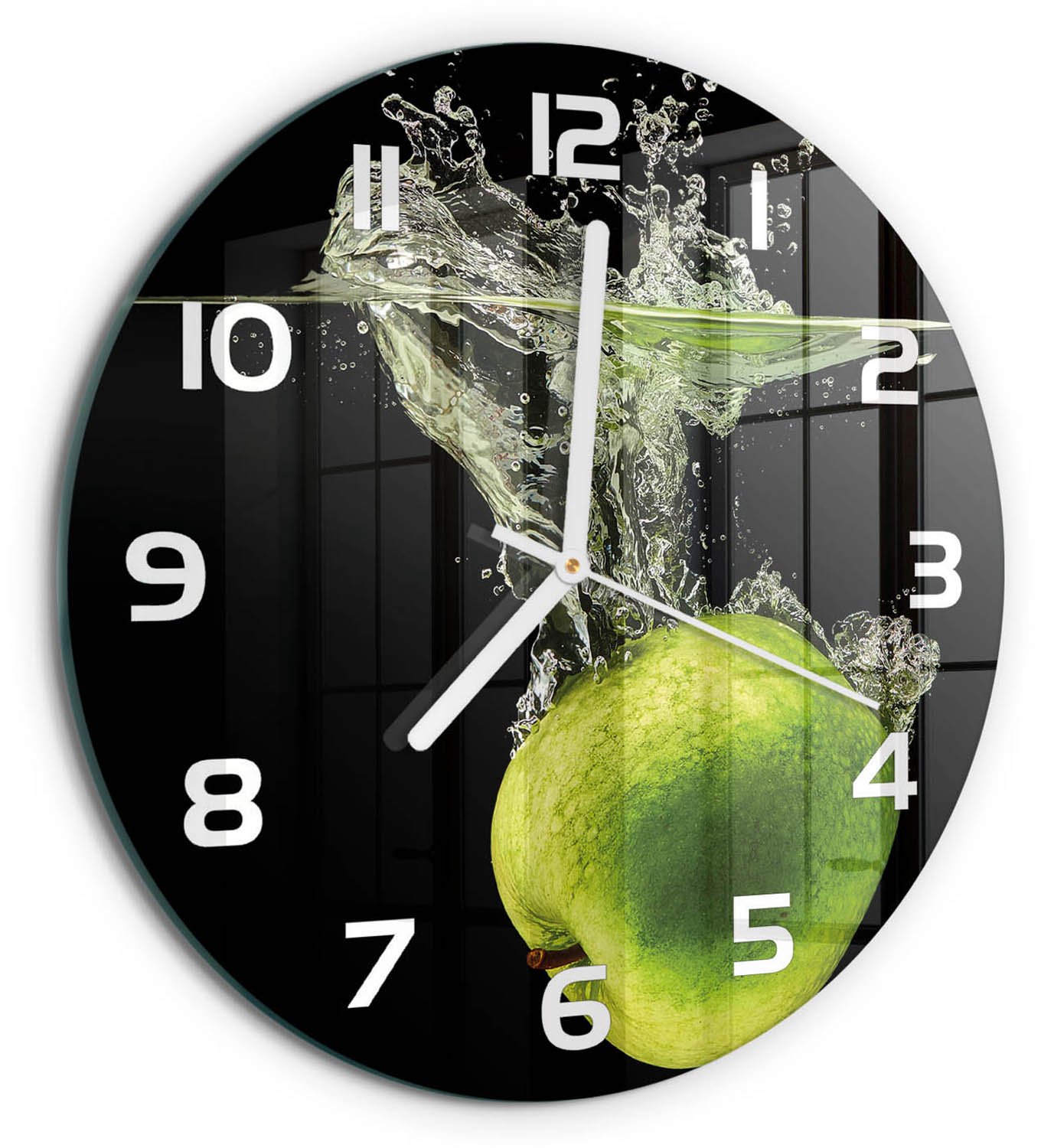 TULUP Wandklok - Groene appels Decoratieve Glazen Klok - fi30 cm - Groente Glazen Wandklok Design - Witte handen - Ronde Klok - Glazen Klok Met Print - Wandklok Glas Met Motief