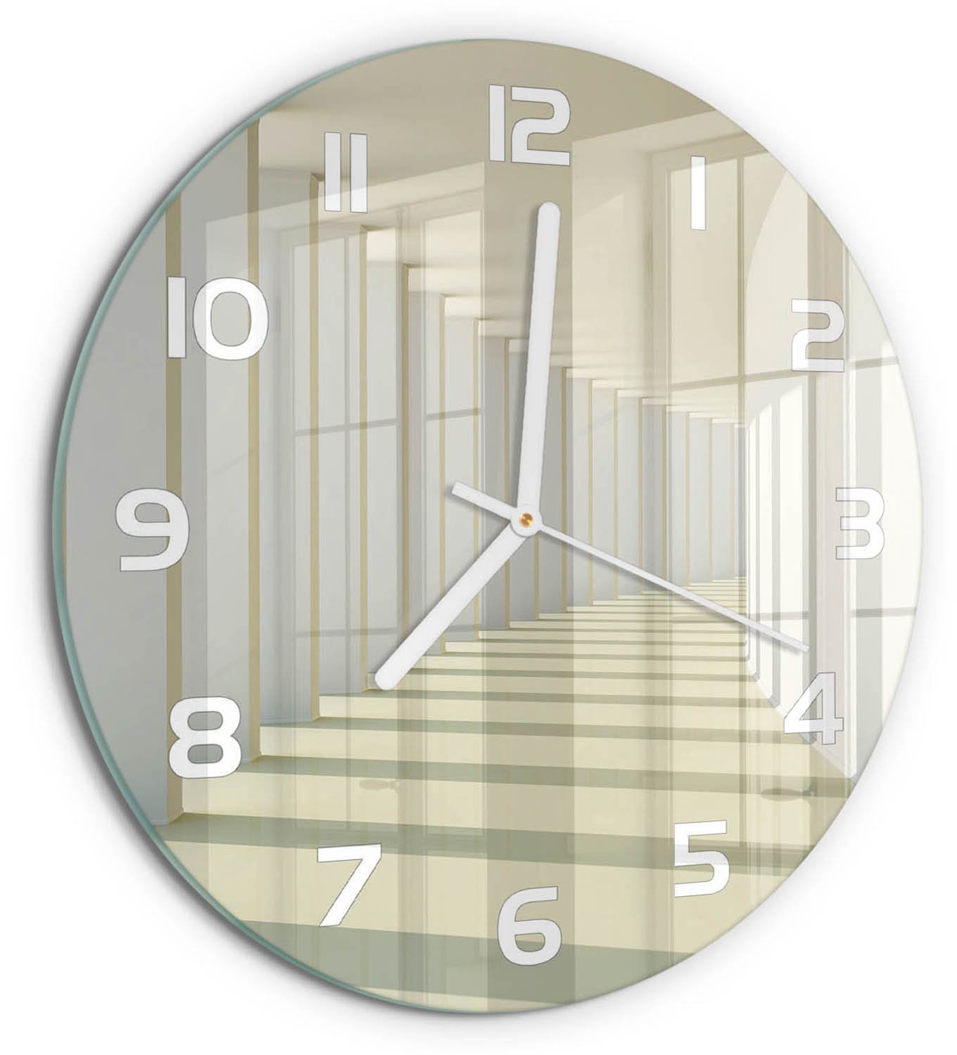 TULUP Wandklok - Hal Glazen Wandklok Design - fi30 cm - Wit Klok Glas Met Opdruk - Witte handen - Ronde Klok - Wandklok Glas Met Motief - Decoratieve Glazen Klok