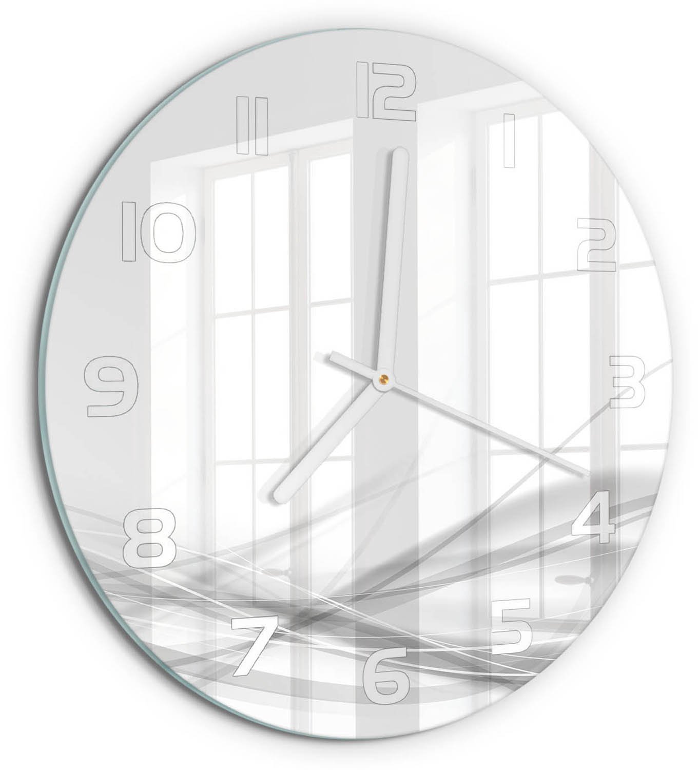 TULUP Wandklok - Golfabstractie Klok Glas Met Opdruk - fi30 cm - Wit Moderne Wandklok Glas - Witte handen - Ronde Klok - Decoratieve Glazen Klok - Glazen Wandklok Design