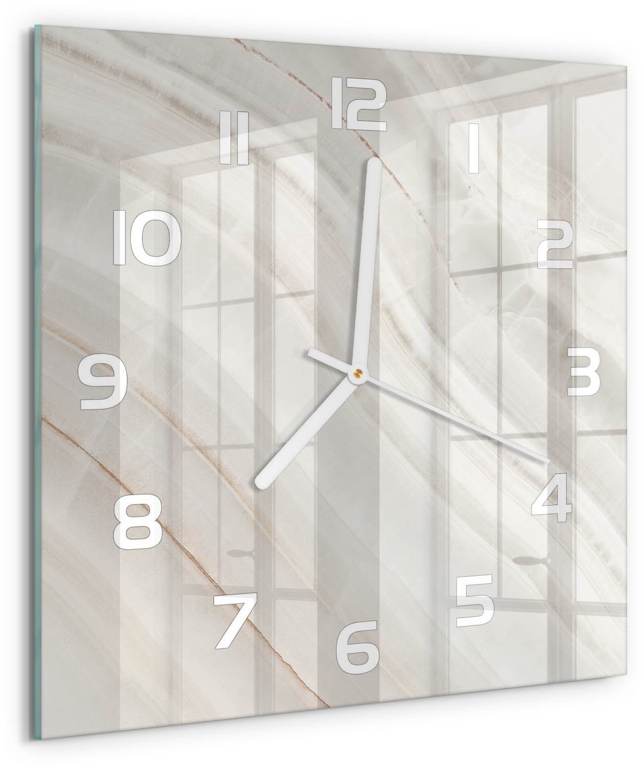 Tulup Wandklok - Marmertextuur Moderne Wandklok Glas - 30x30 cm - Beige Wandklok Glas Decoratie - Witte handen - Vierkante Klok - Glazen Wandklok Design - Klok Glas Met Opdruk