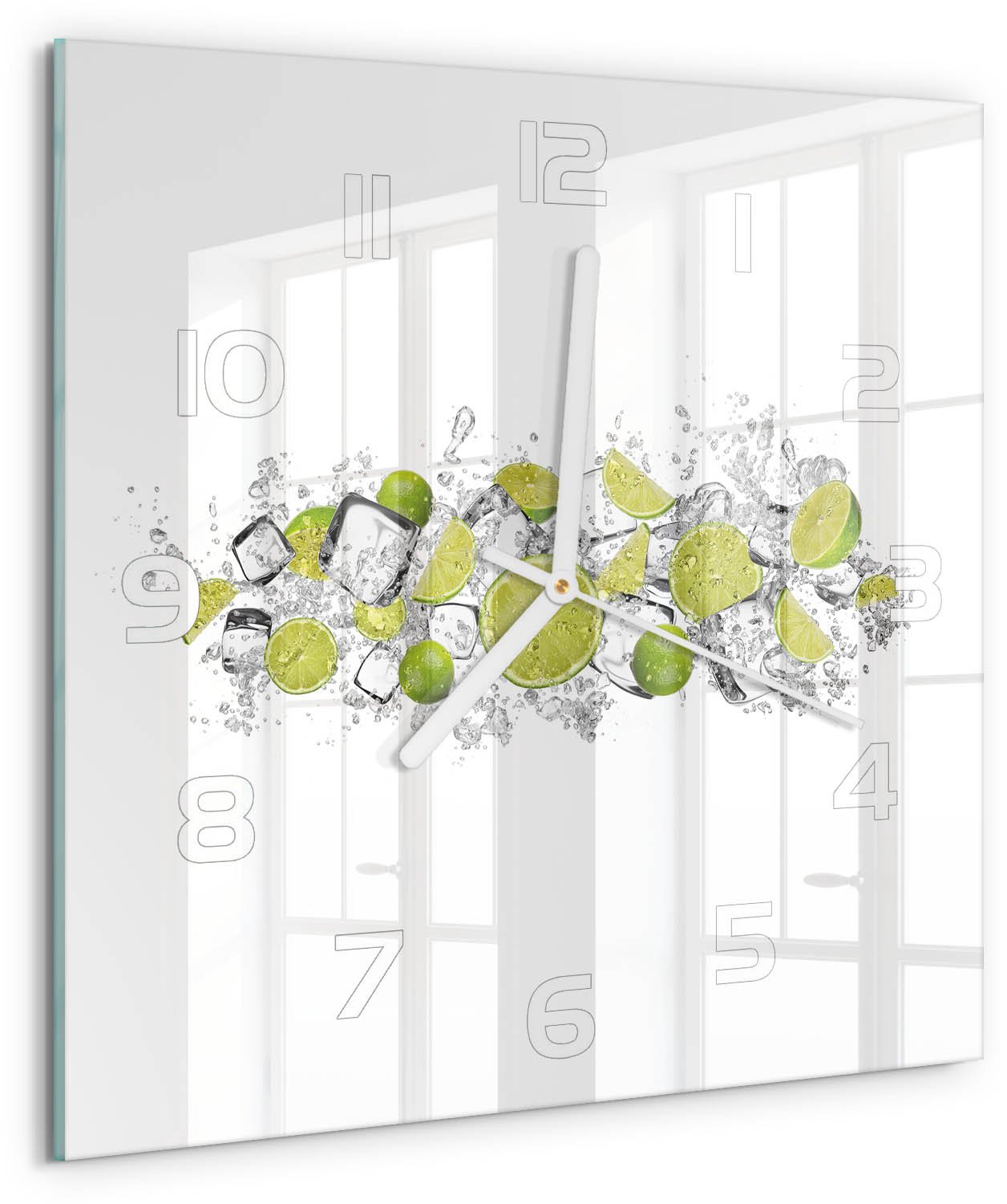 Tulup Wandklok - Limoenijsblokjes Wandklok Glas Decoratie - 30x30 cm - Groente Gekleurde Glazen Klok - Witte handen - Vierkante Klok - Klok Glas Met Opdruk - Moderne Wandklok Glas