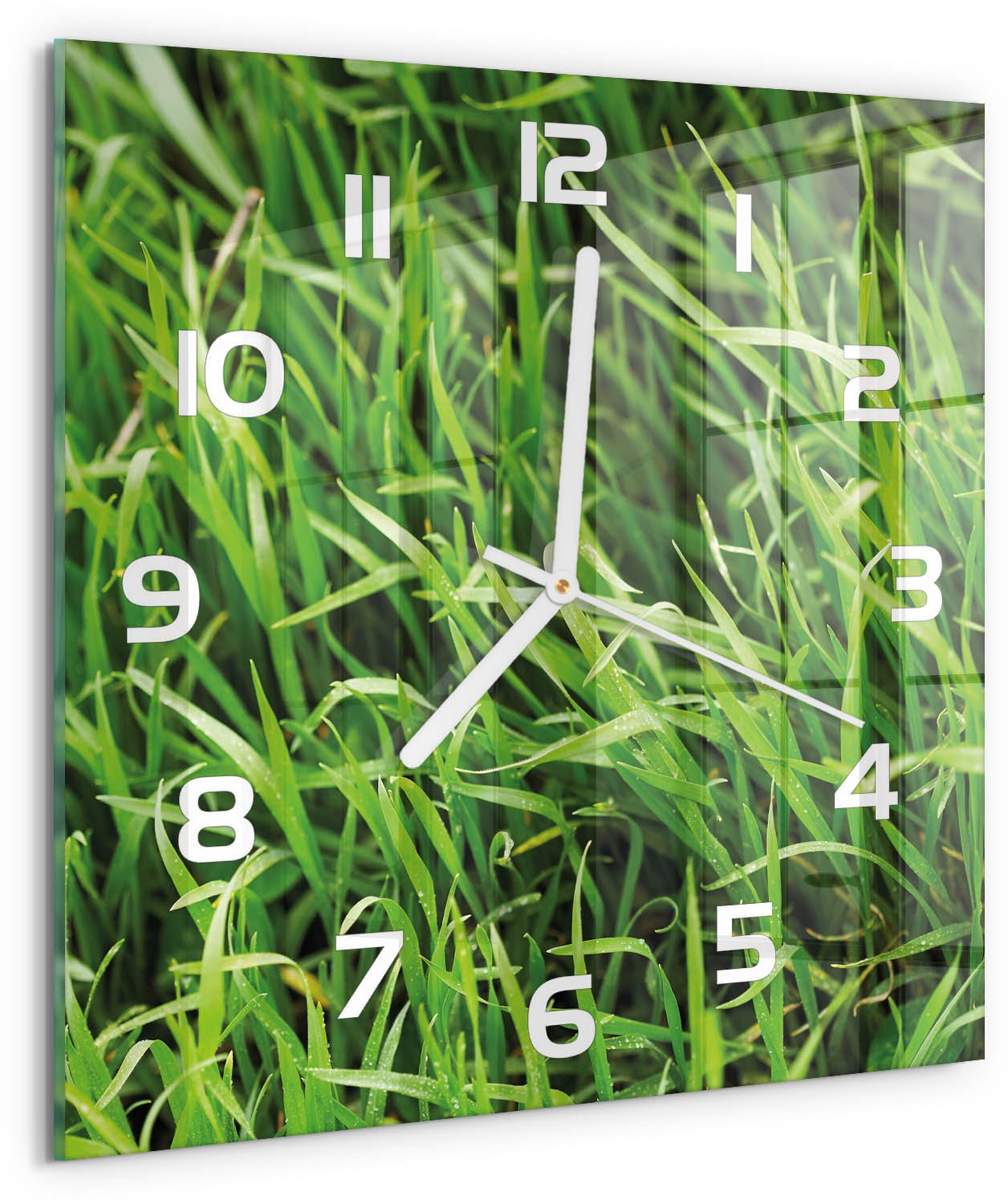 Tulup Wandklok - Gras Wandklok Glas Decoratie - 30x30 cm - Groente Gekleurde Glazen Klok - Witte handen - Vierkante Klok - Klok Glas Met Opdruk - Moderne Wandklok Glas