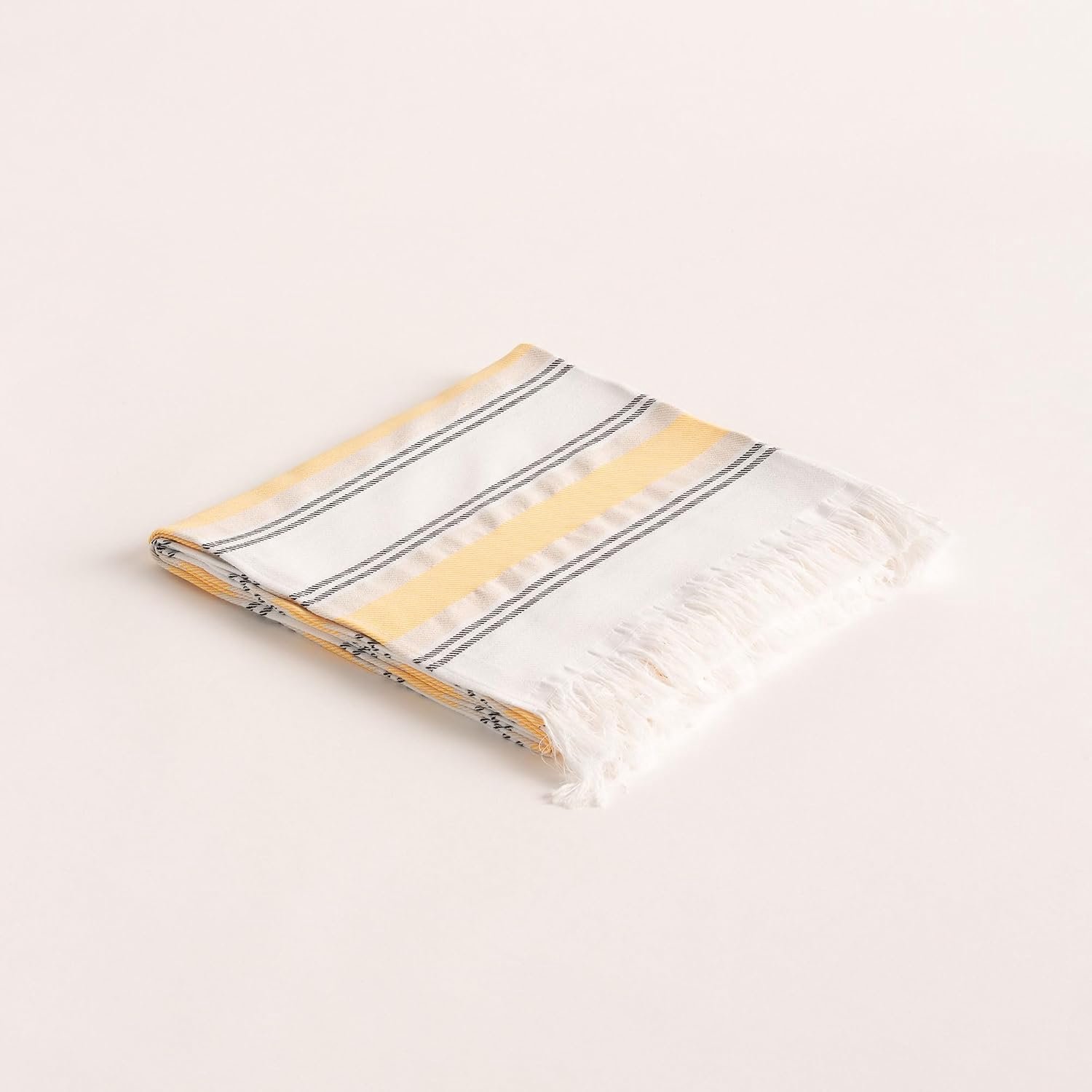 Strandlaken Pareo 90 x 180 cm - Geweven fouta - Geel/wit met franjes - Perfect voor op het strand - ShopVlot