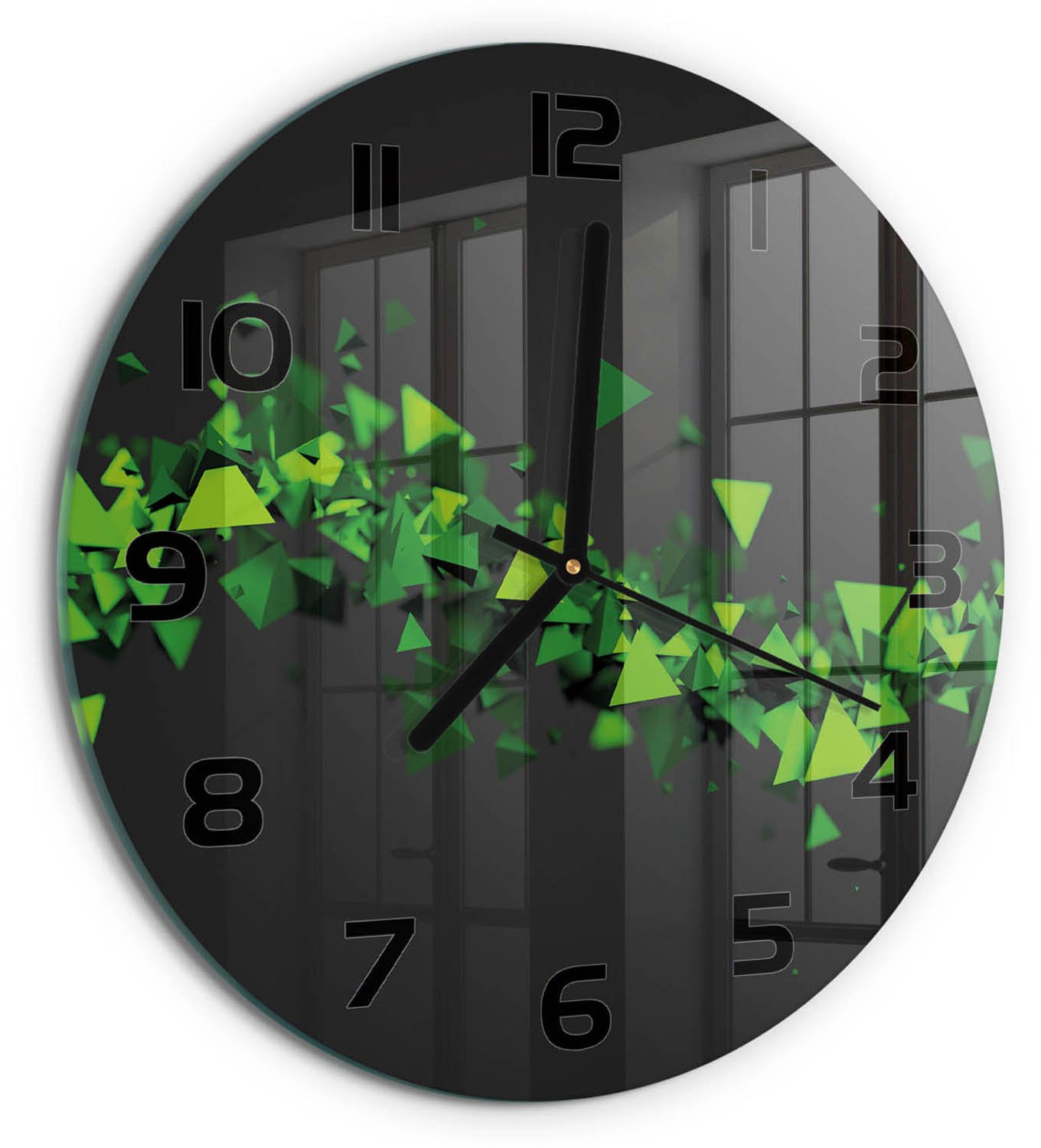 TULUP Wandklok - Geometrische golf Moderne Wandklok Glas - fi30 cm - Groente Wandklok Glas Decoratie - Zwarte handen - Ronde Klok - Glazen Wandklok Design - Klok Glas Met Opdruk