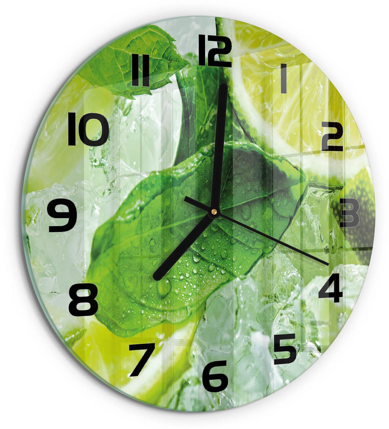TULUP Wandklok - Limoen met ijs Wandklok Glas Met Motief - fi30 cm - Groente Decoratieve Glazen Klok - Zwarte handen - Ronde Klok - Gekleurde Glazen Klok - Glazen Klok Met Print