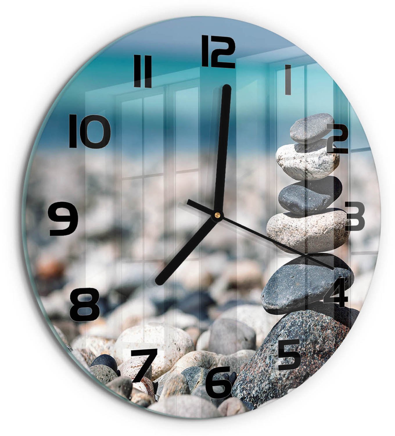 TULUP Wandklok - Stapel stenen Glazen Wandklok Design - fi30 cm - Veelkleurig Klok Glas Met Opdruk - Zwarte handen - Ronde Klok - Wandklok Glas Met Motief - Decoratieve Glazen Klok
