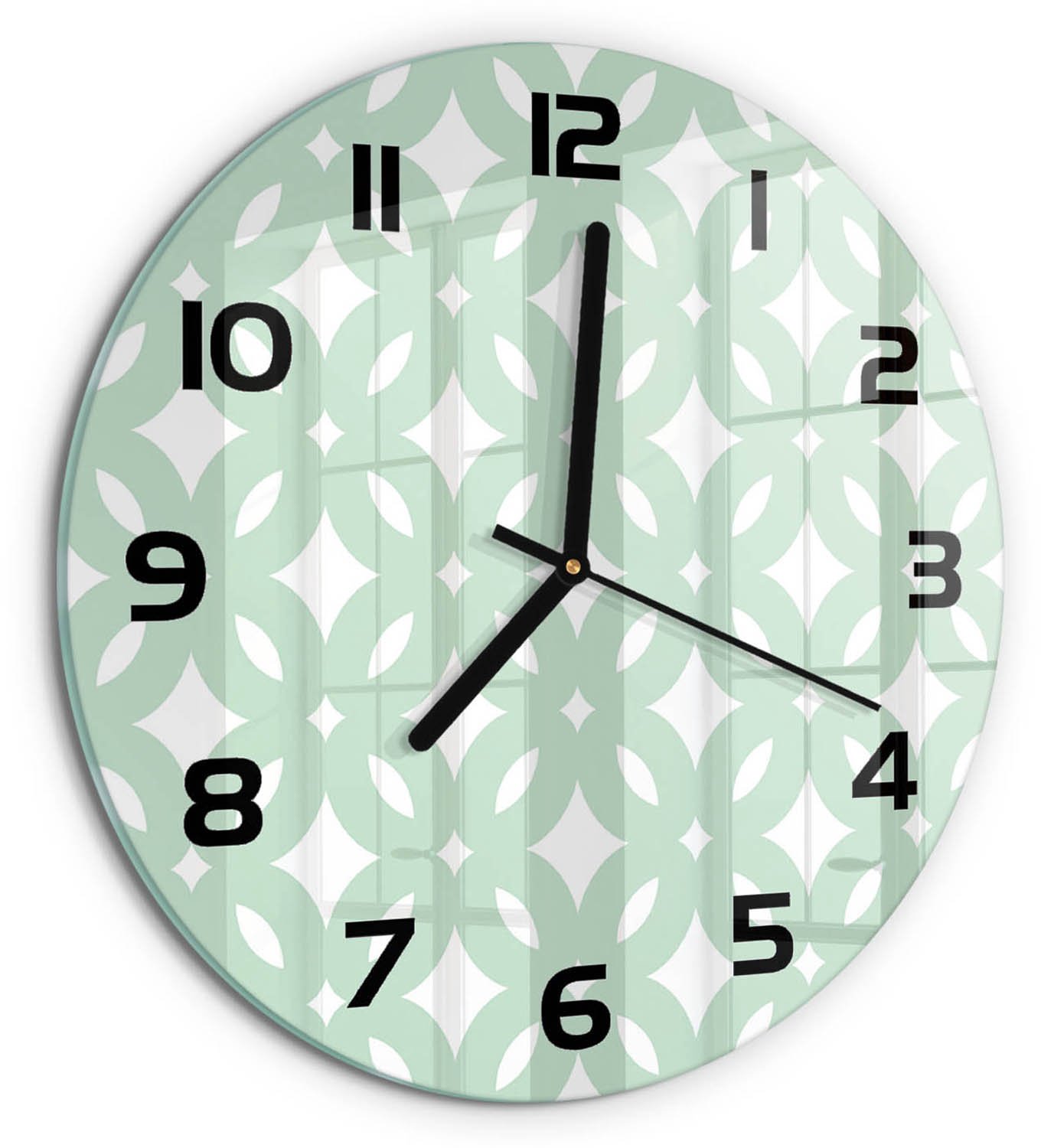 TULUP Wandklok - Geometrische achtergrond Klok Glas Met Opdruk - fi30 cm - Groente Moderne Wandklok Glas - Zwarte handen - Ronde Klok - Decoratieve Glazen Klok - Glazen Wandklok Design