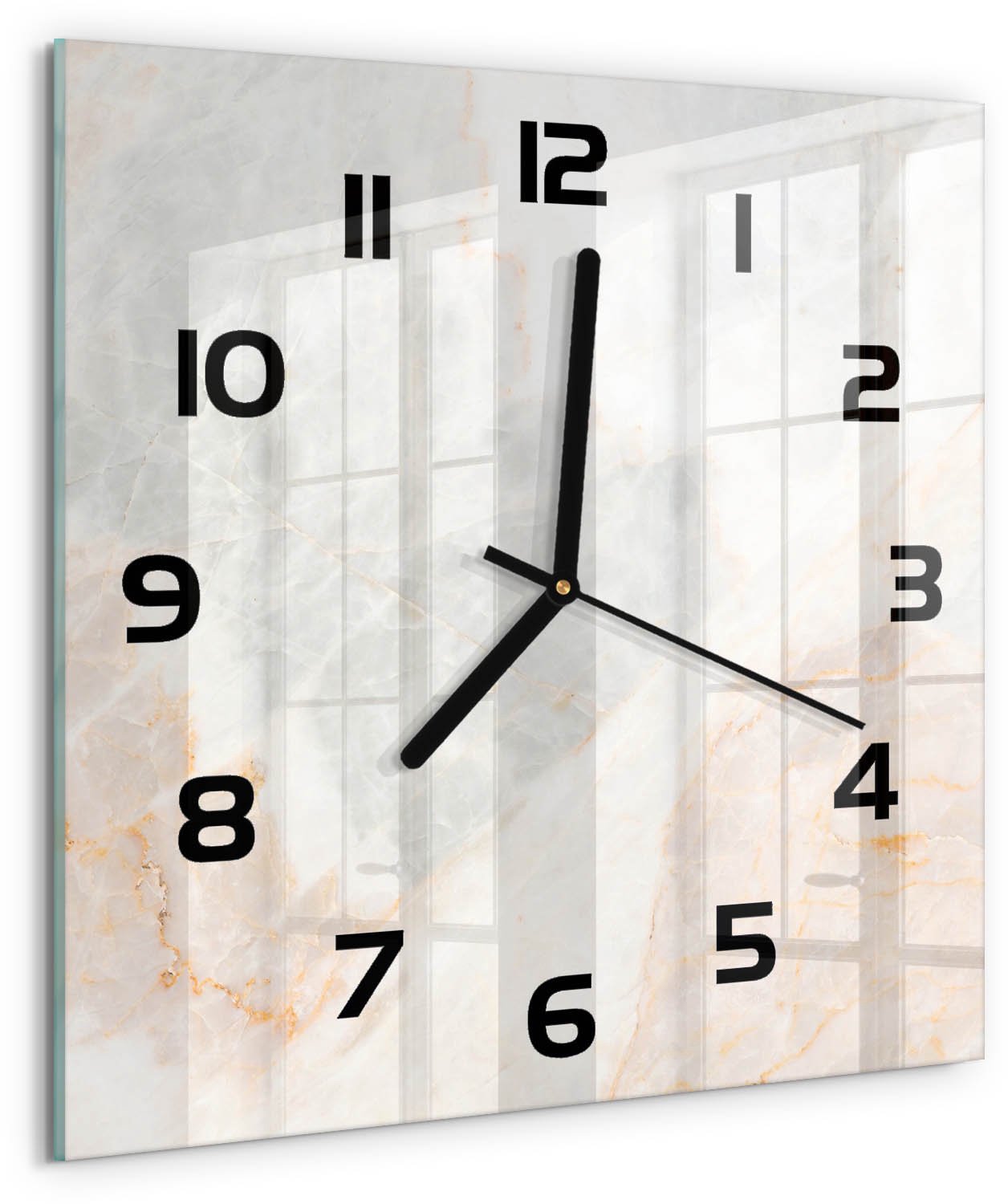 TULUP Wandklok - Marmer Glazen Wandklok Design - 30x30 cm - Beige Klok Glas Met Opdruk - Zwarte handen - Vierkante Klok - Wandklok Glas Met Motief - Decoratieve Glazen Klok
