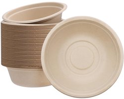 YAAVAAW 50 wegwerpschalen, 480 ml, suikerriet, kom van kraftkarton, composteerbaar, wegwerpservies, suikerriet, papieren kommen voor picknicks, feeste