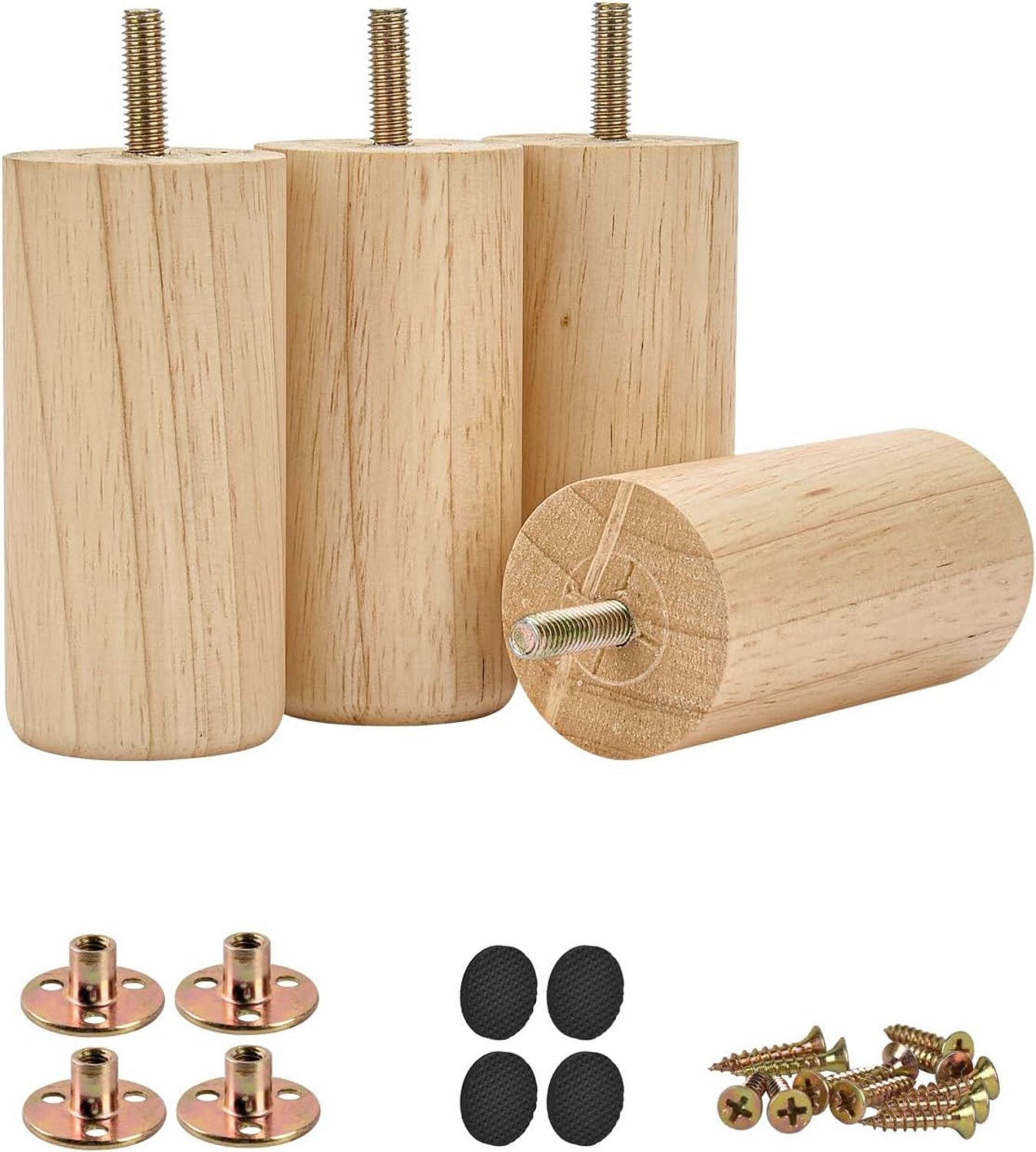 Meubelpoot 10 cm - Massief Hout - Ronde Draadpoot met Bevestigingsplaat - Verhoog je Meubilair - ShopVlot