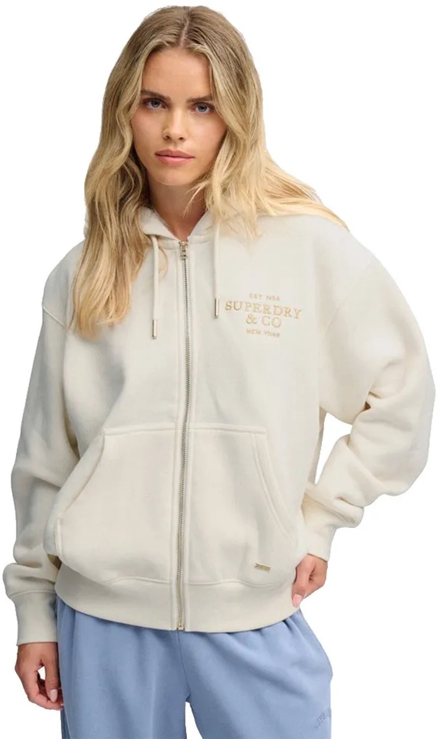 Superdry Luxe Hoodie met rits relaxed pasvorm Dames Hoodies Wit