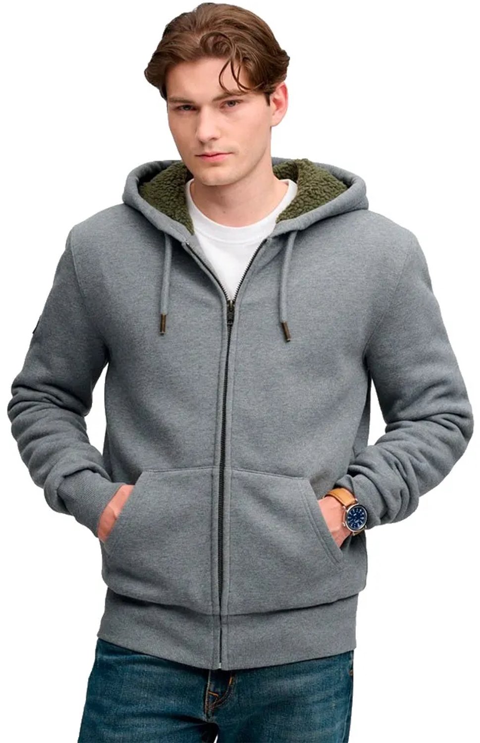 Superdry Borg gevoerde hoodie met rits Heren Hoodies Grijs
